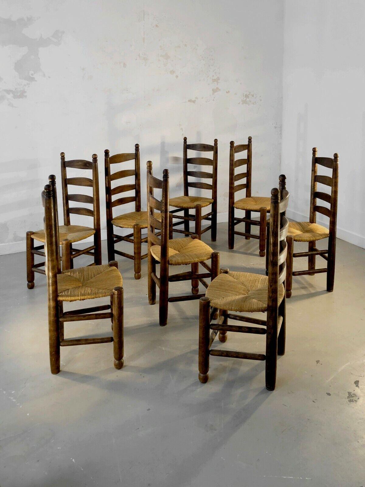 Mid-20th Century 8 BRUTALIST RUSTIC MODERN Modernist CHAIRS by CHARLES DUDOUYDT, France 1950 For Sale