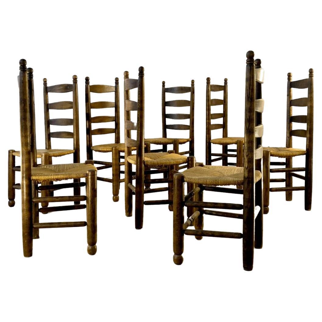 8 BRUTALIST RUSTIC MODERN Modernist CHAIRS by CHARLES DUDOUYDT, France 1950