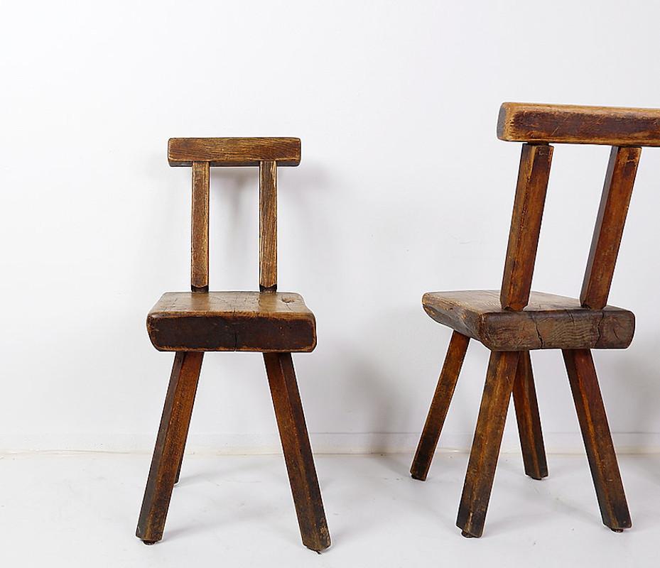 Wood Set of 8 brutalist chairs by Mobichalet - Belgium