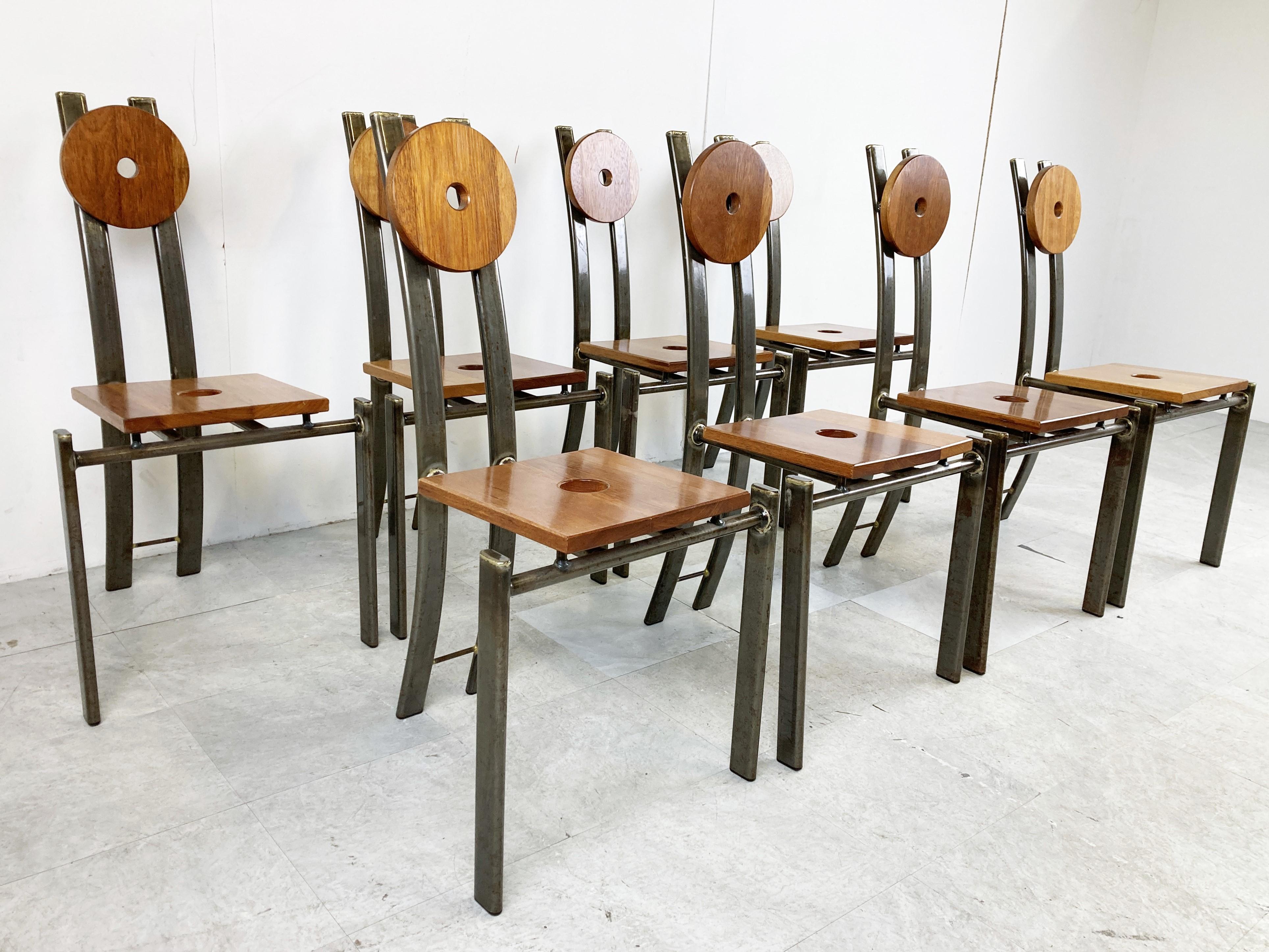 Late 20th Century Set of 8 Brutalist Dining Chairs, 1970s