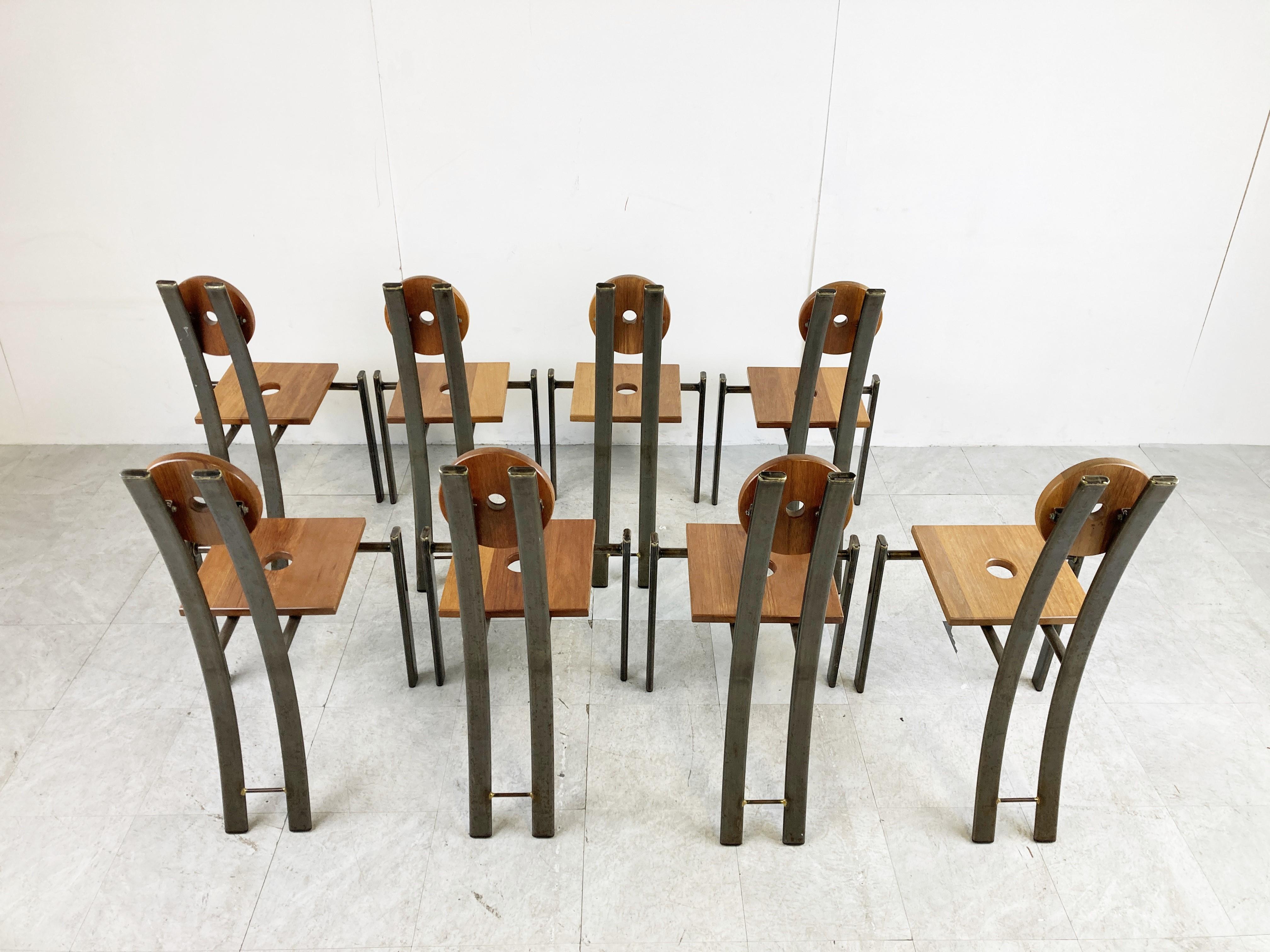 Metal Set of 8 Brutalist Dining Chairs, 1970s
