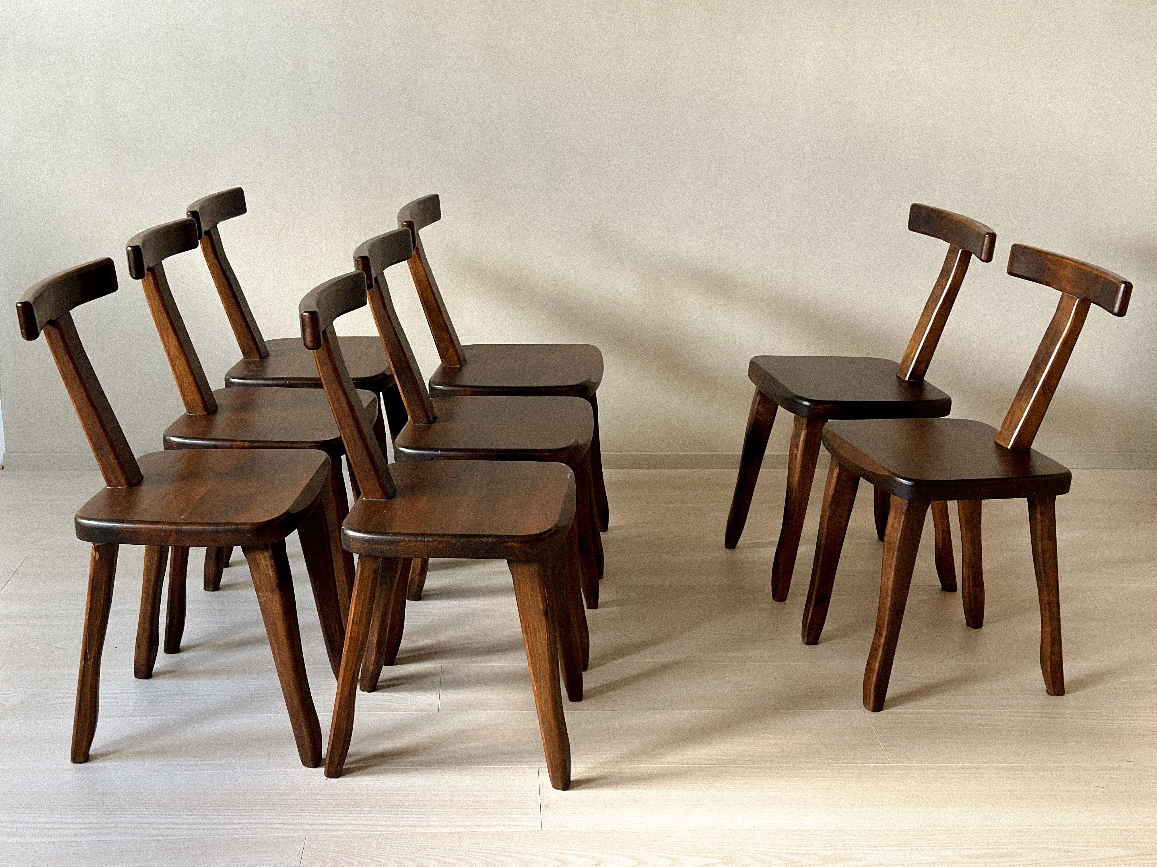Set of 8 Brutalist Dining Chairs, Aranjou, France c. 1960s en vente 8