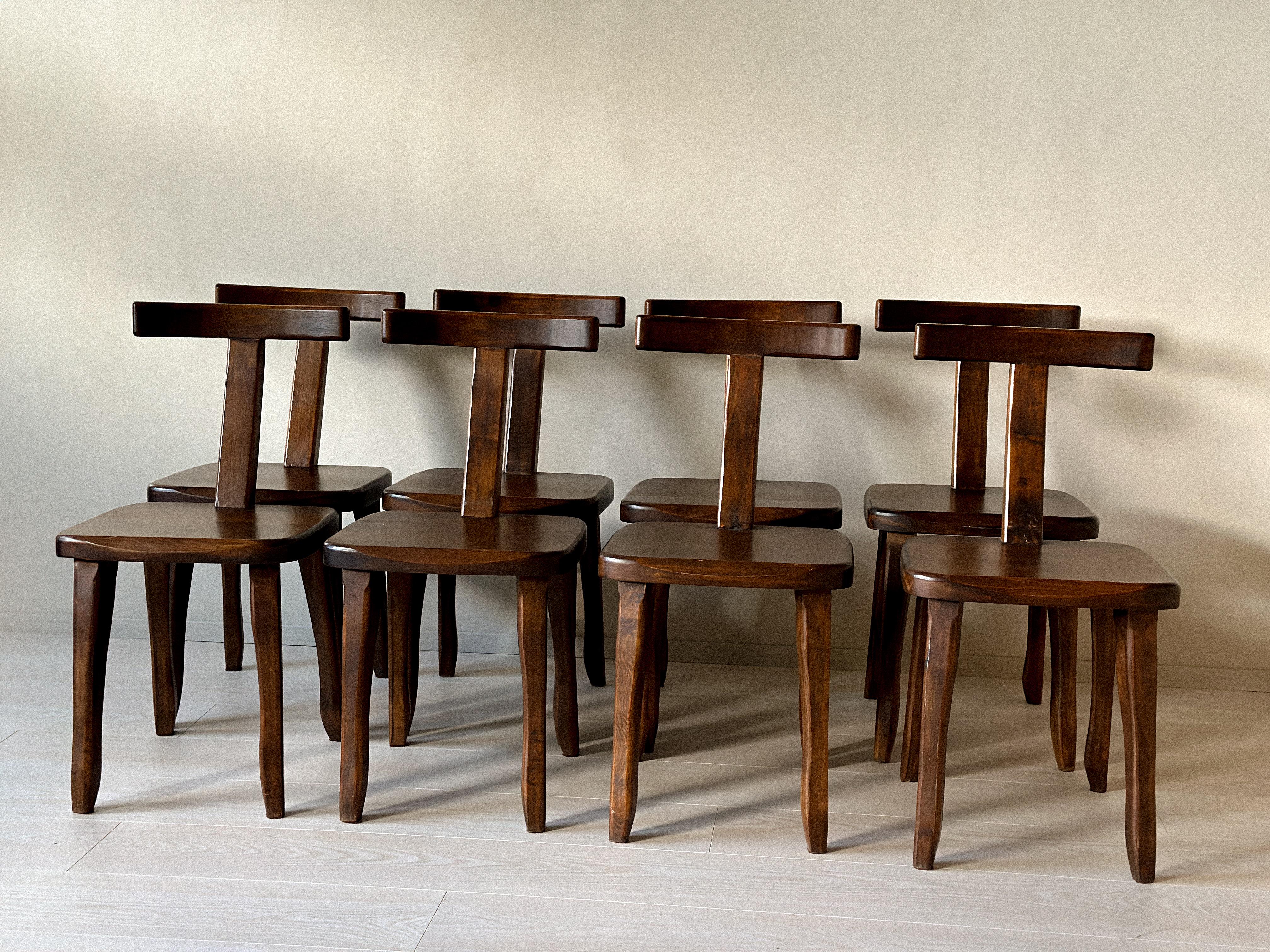 Set of 8 Brutalist Dining Chairs, Aranjou, France c. 1960s en vente 9