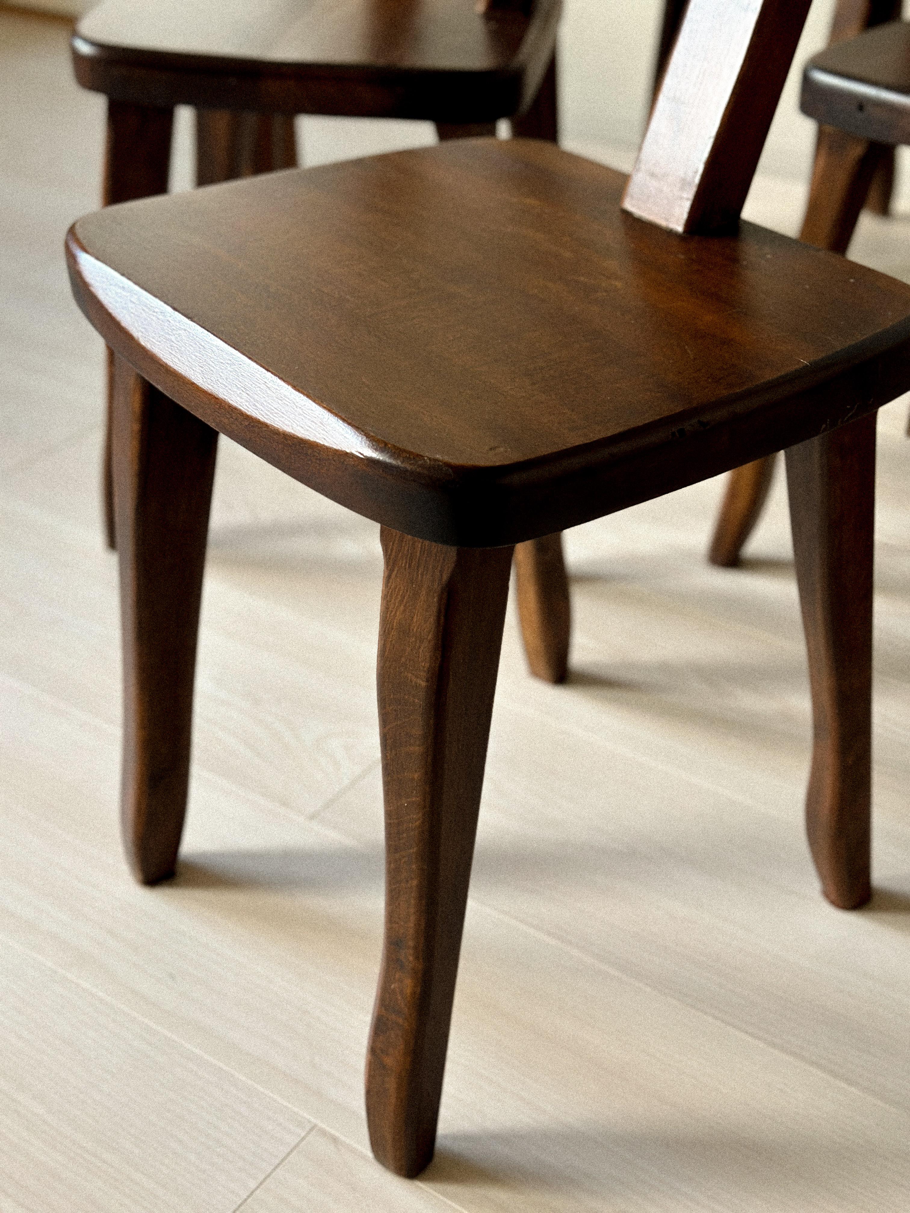 Set of 8 Brutalist Dining Chairs, Aranjou, France c. 1960s Bon état - En vente à Hønefoss, 30