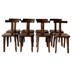 Set of 8 Brutalist Dining Chairs, Aranjou, France c. 1960s