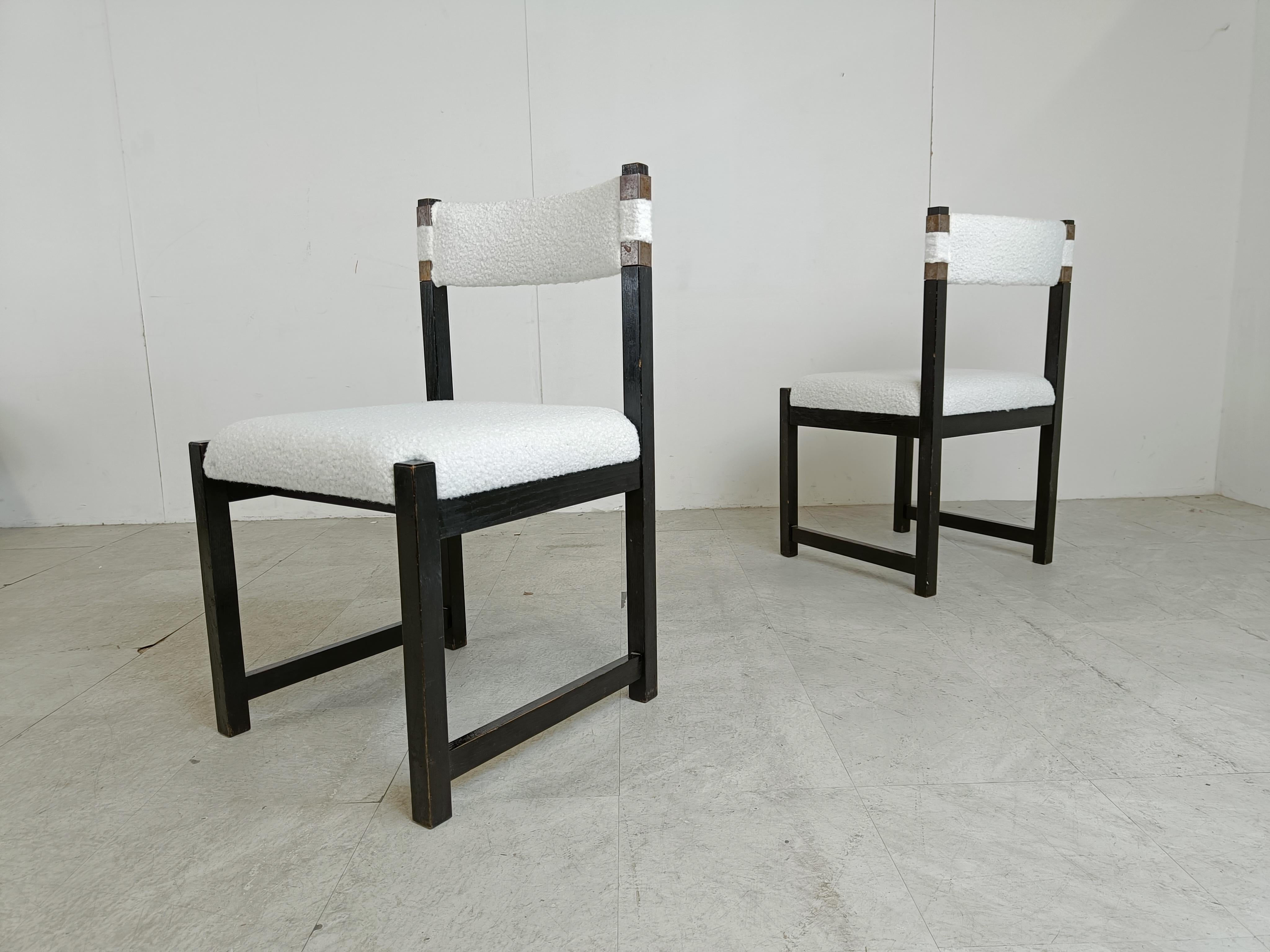 Belgian Set of 8 brutalist dining chairs by Emiel Veranneman for Decoene, 1970s For Sale