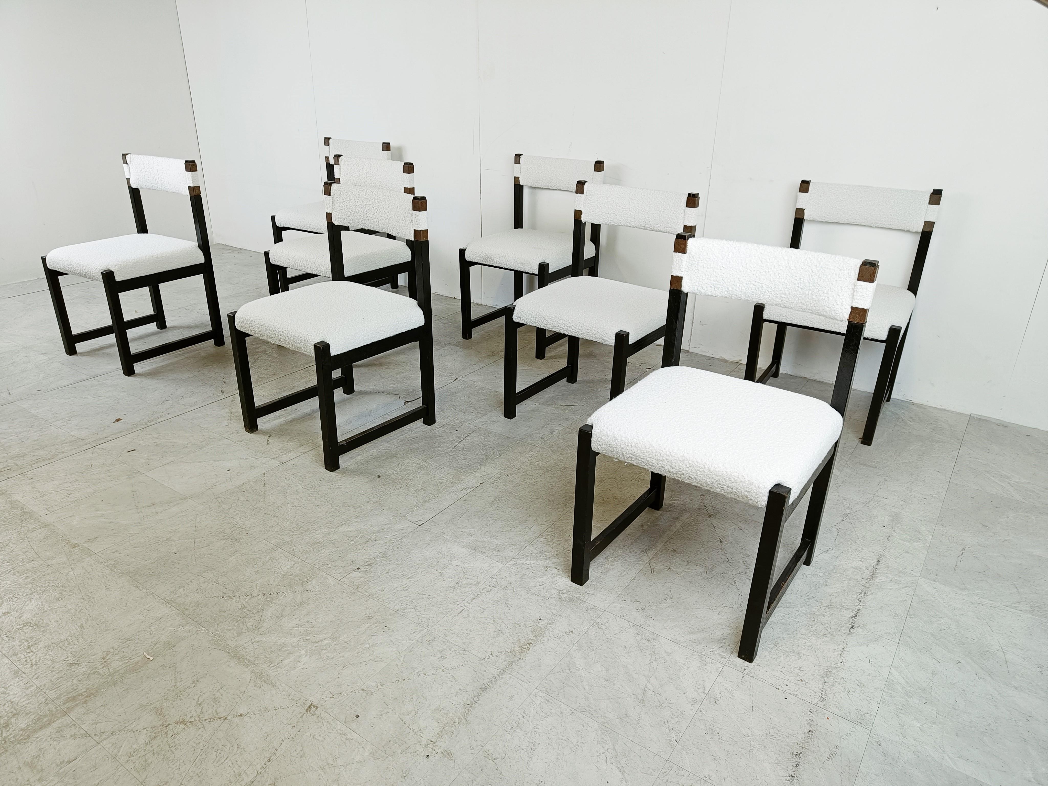 Ebonized Set of 8 brutalist dining chairs by Emiel Veranneman for Decoene, 1970s
