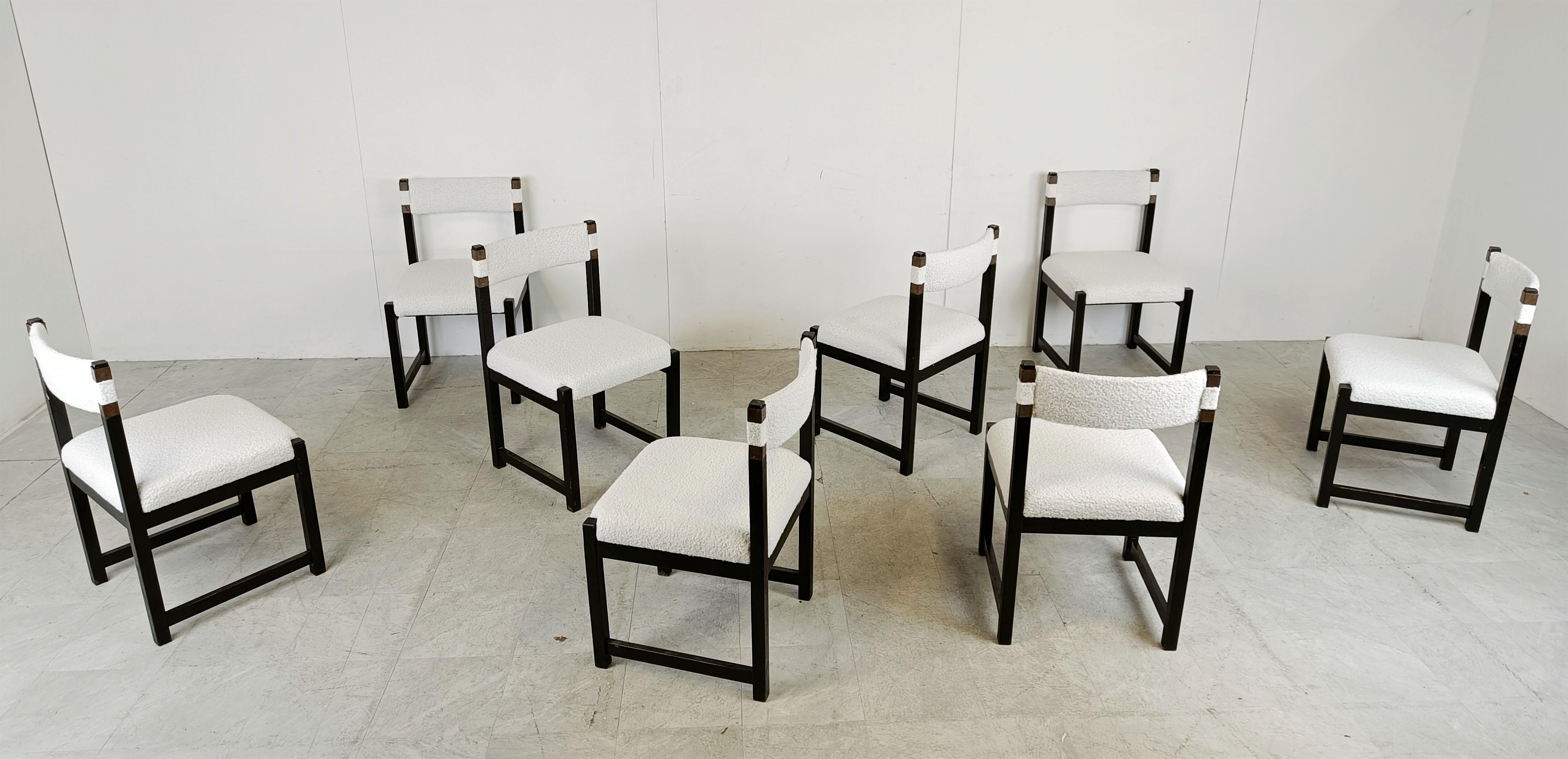 Set of 8 brutalist dining chairs by Emiel Veranneman for Decoene, 1970s In Good Condition For Sale In HEVERLEE, BE