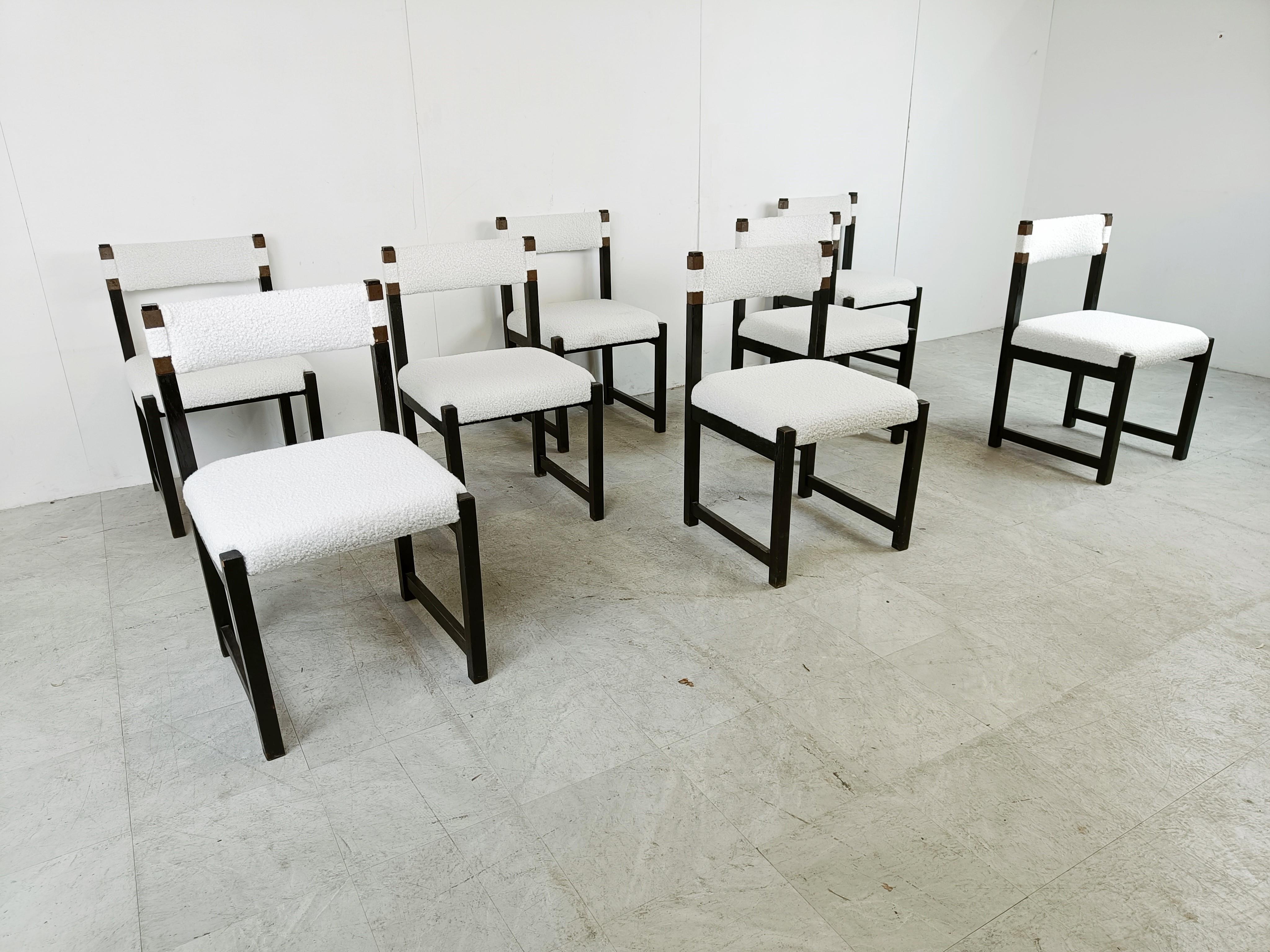 Set of 8 brutalist dining chairs by Emiel Veranneman for Decoene, 1970s For Sale 1