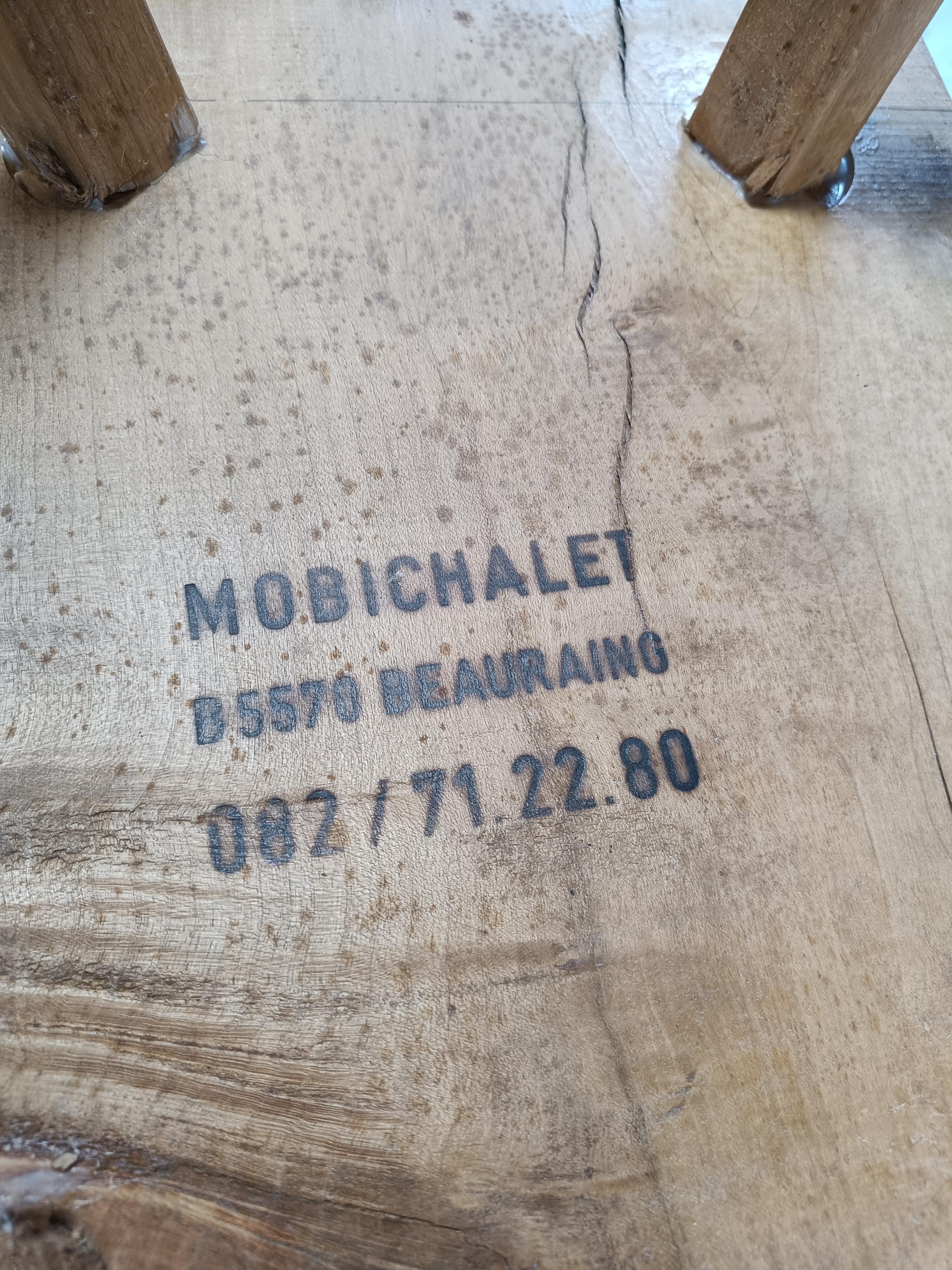 Set of 8 cool hand crafted dining chairs by Belgian furniture company 'Mobichalet'.

The chairs all have a stamp under their seats.

Beautiful, robust, hand made chairs, in Oak.

1960s - Belgium

Dimensions:
Height: 92cm
Width: 35cm
Depth: 42cm
Seat