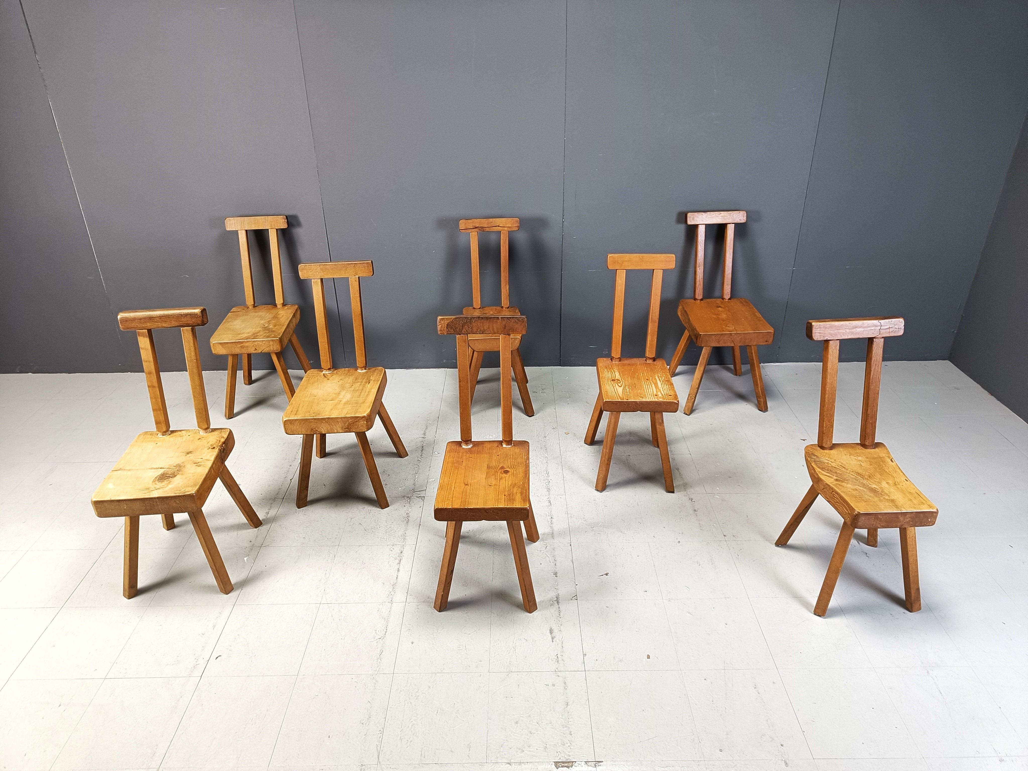 Belgian Set of 8 Brutalist dining chairs by mobichalet, 1960s