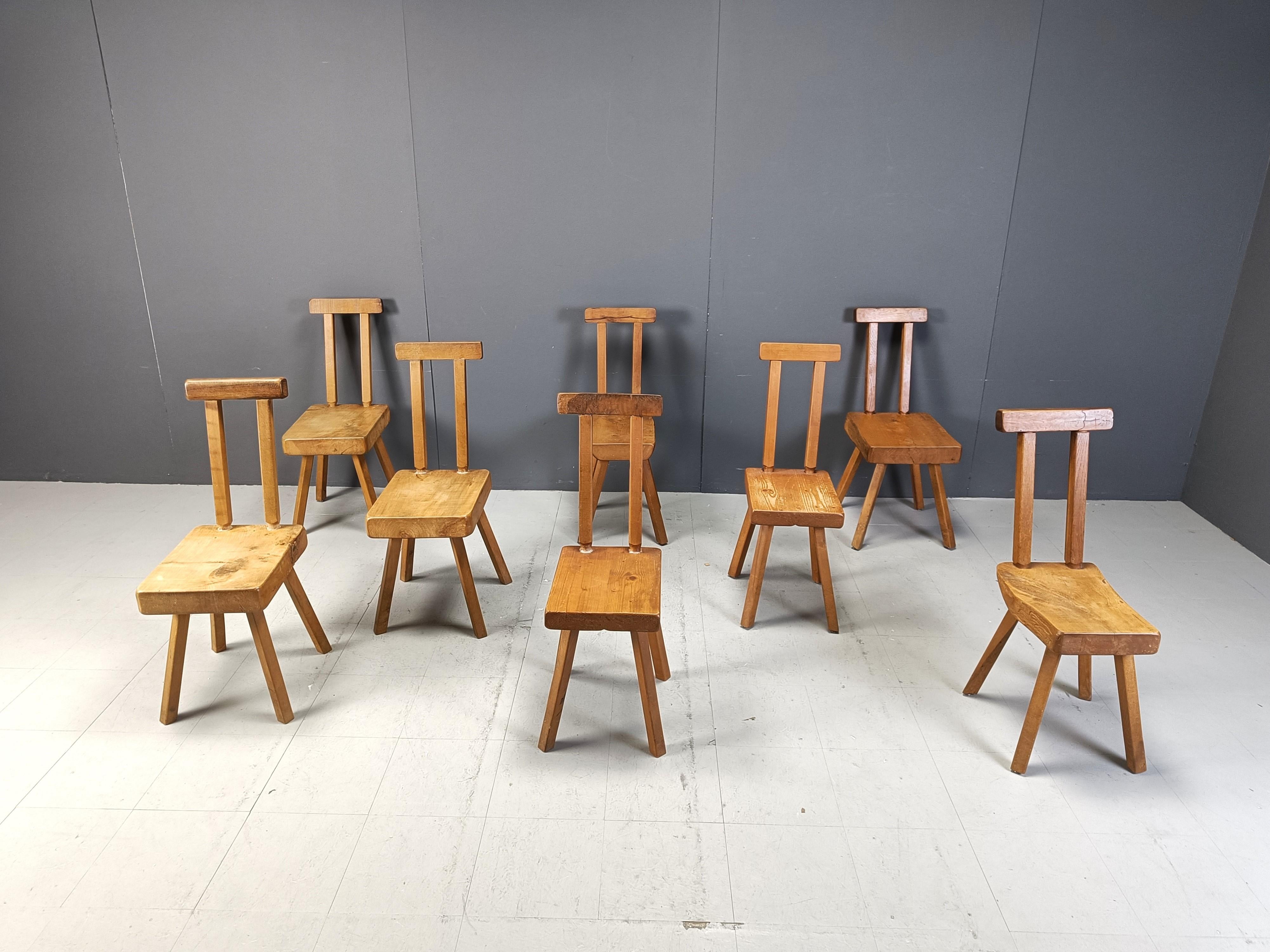 Set of 8 Brutalist dining chairs by mobichalet, 1960s In Good Condition In Leuven, Vlaams Gewest