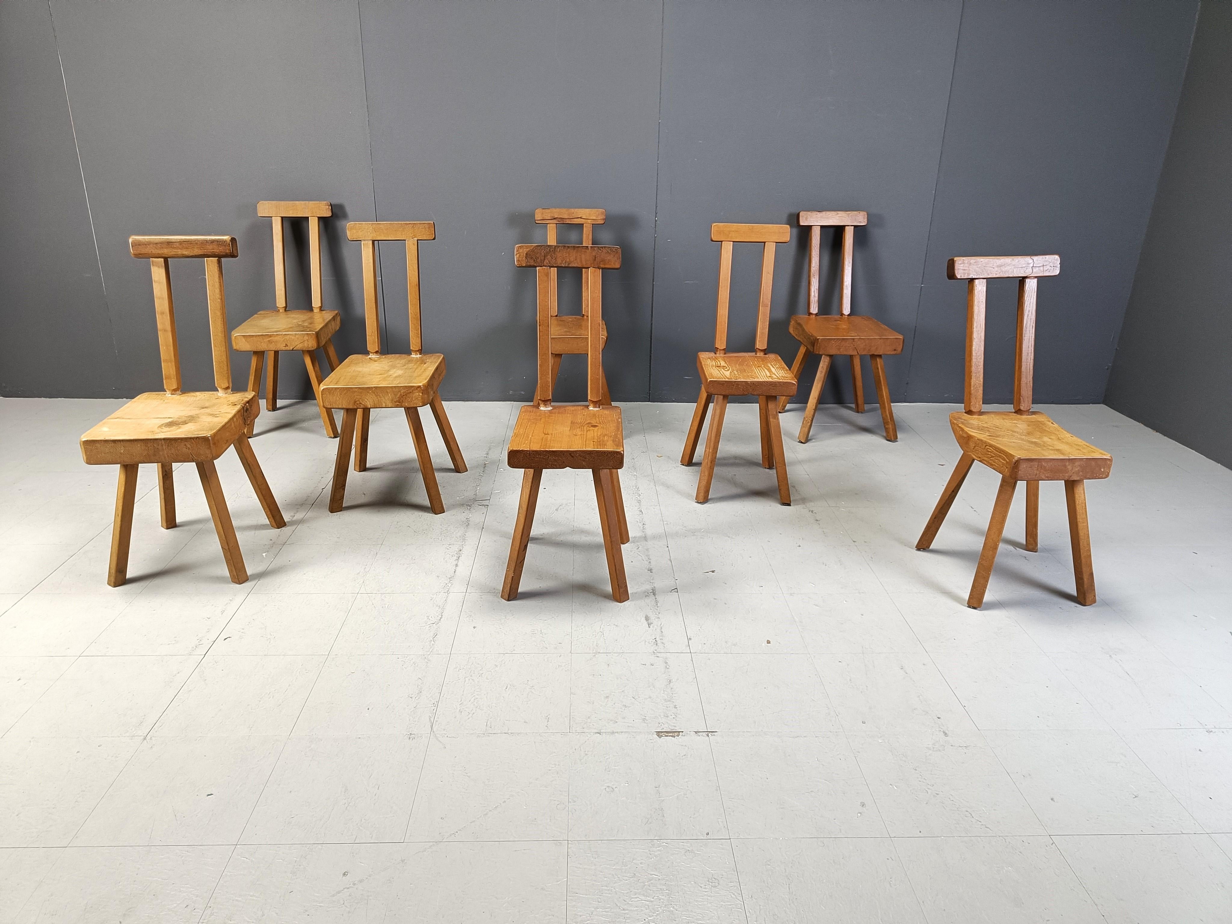 Mid-20th Century Set of 8 Brutalist dining chairs by mobichalet, 1960s