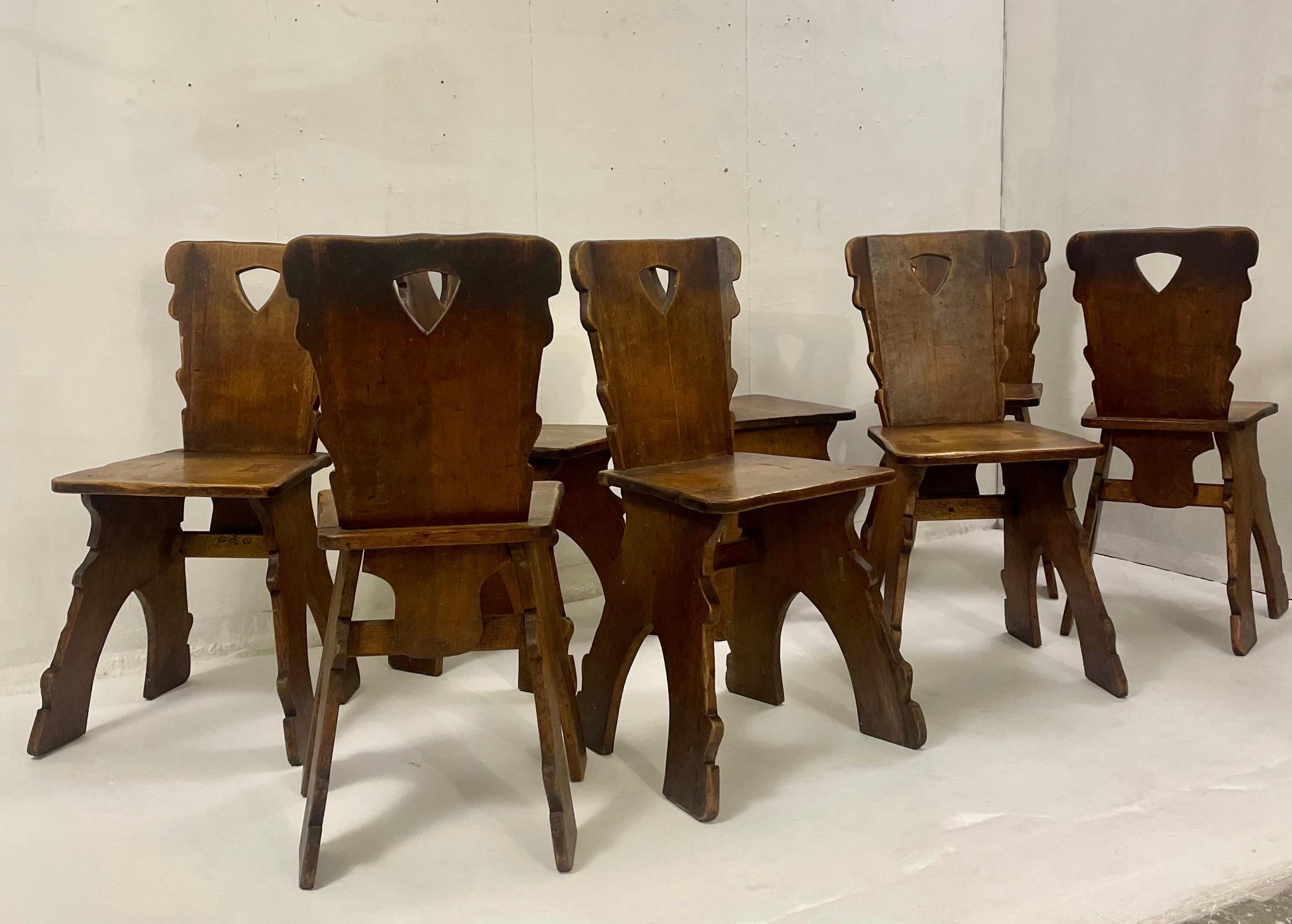 Mid-20th Century Set of 8 Brutalist Oak Chairs, 1940s For Sale