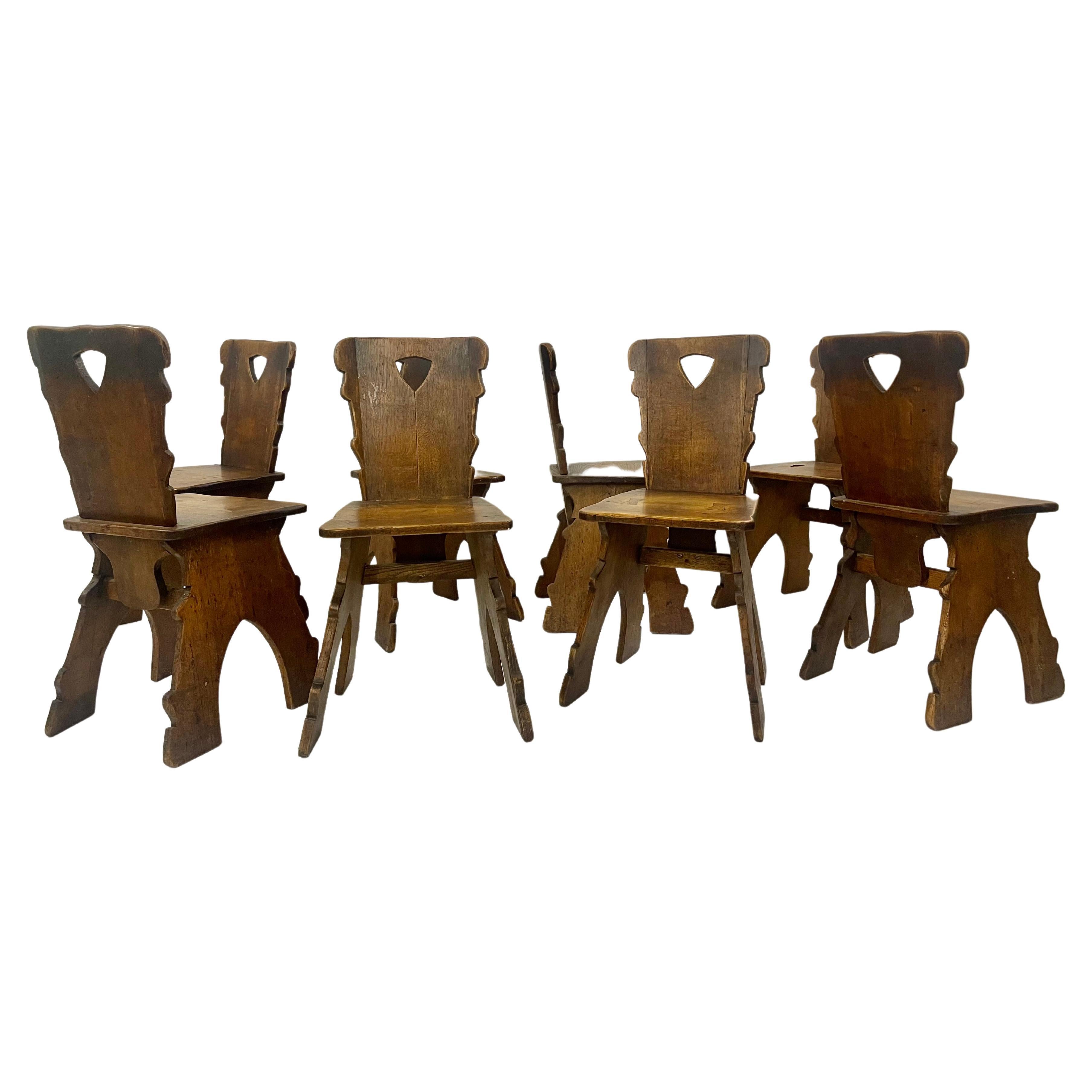 Set of 8 Brutalist Oak Chairs, 1940s For Sale