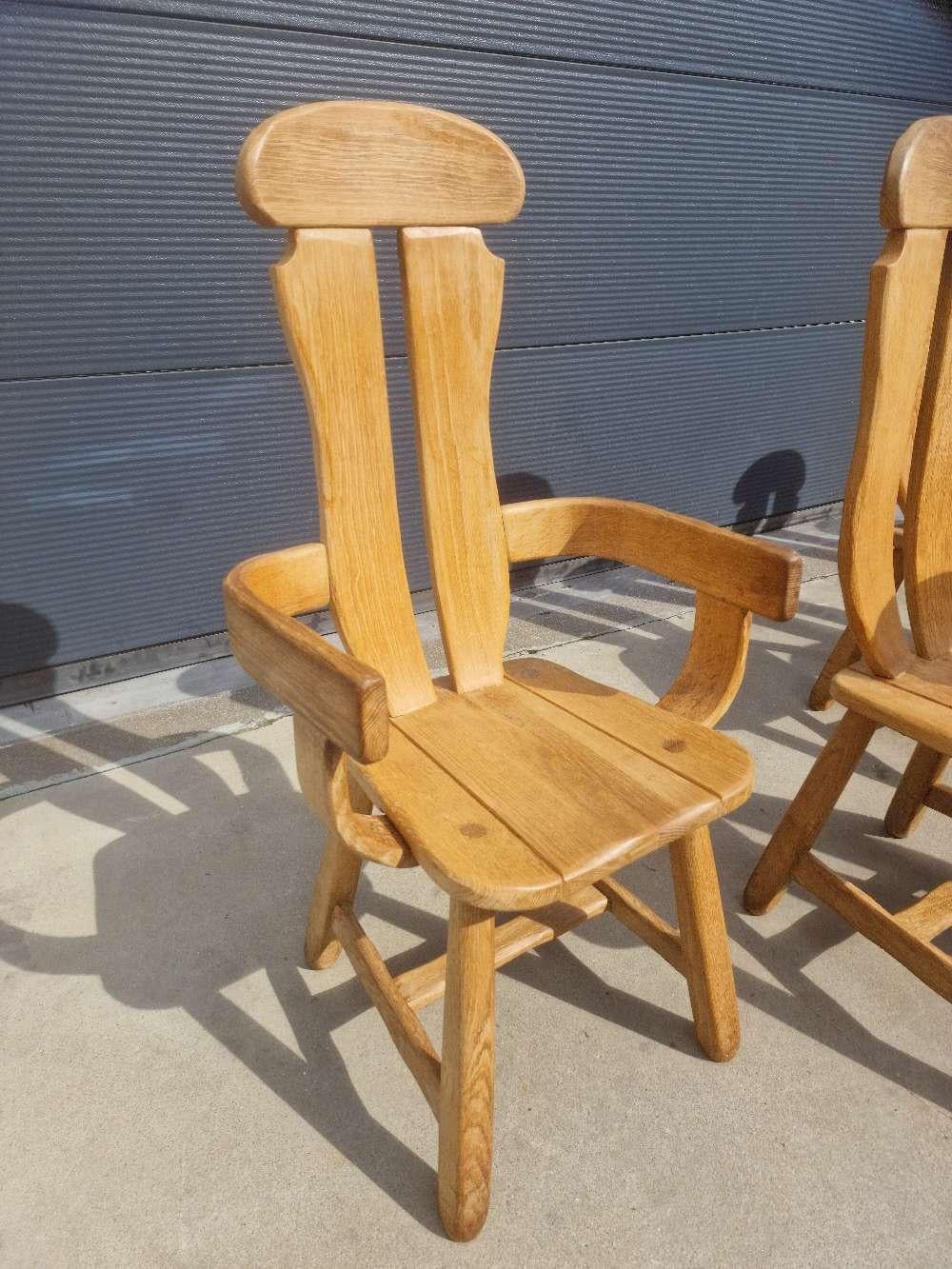 Fin du 20e siècle Ensemble de 8 chaises brutalistes en chêne de De Puydt, Belgique, années 1970 en vente