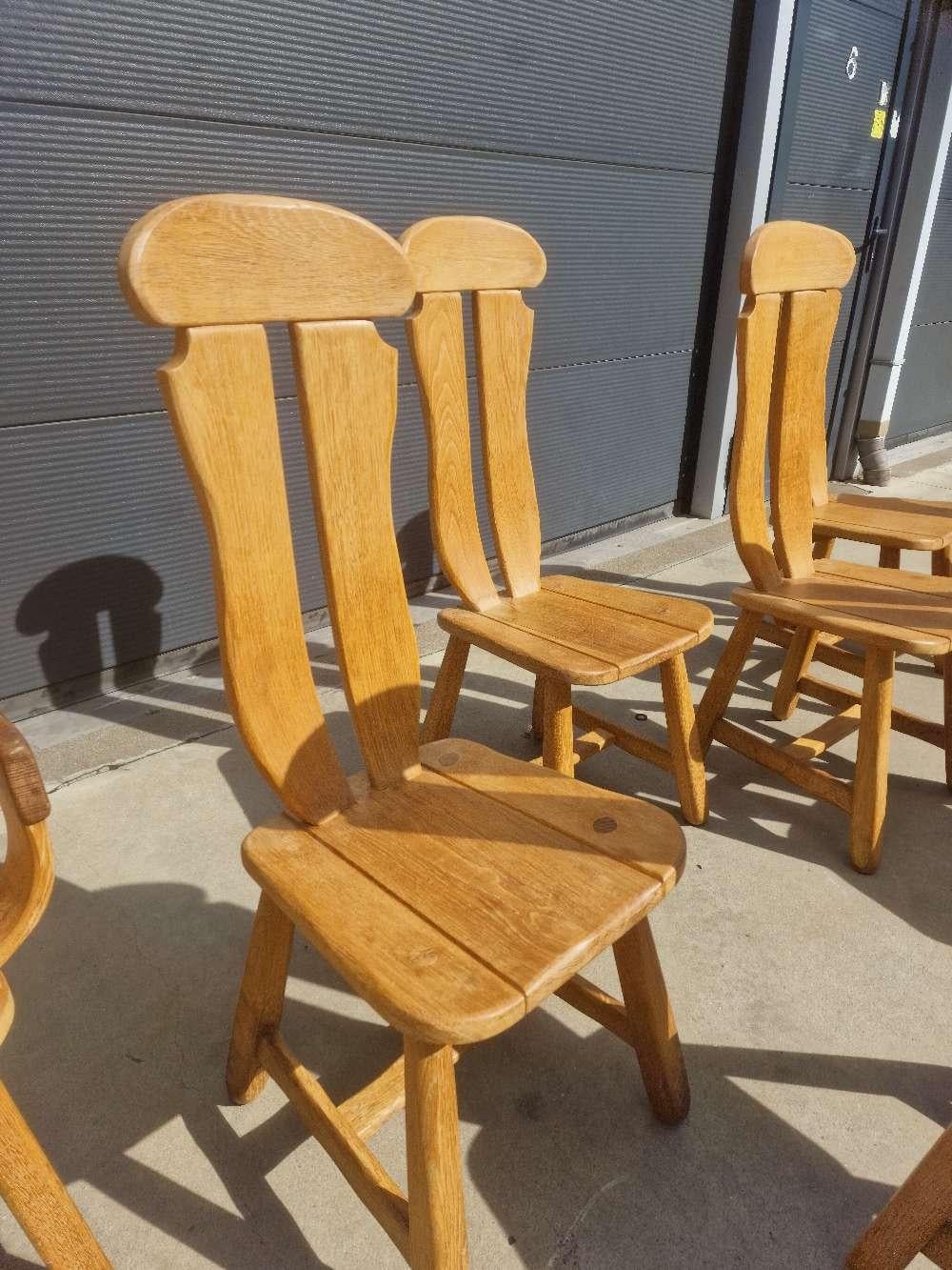 Set of 8 Brutalist Oak Chairs from De Puydt, Belgium 1970s For Sale 2