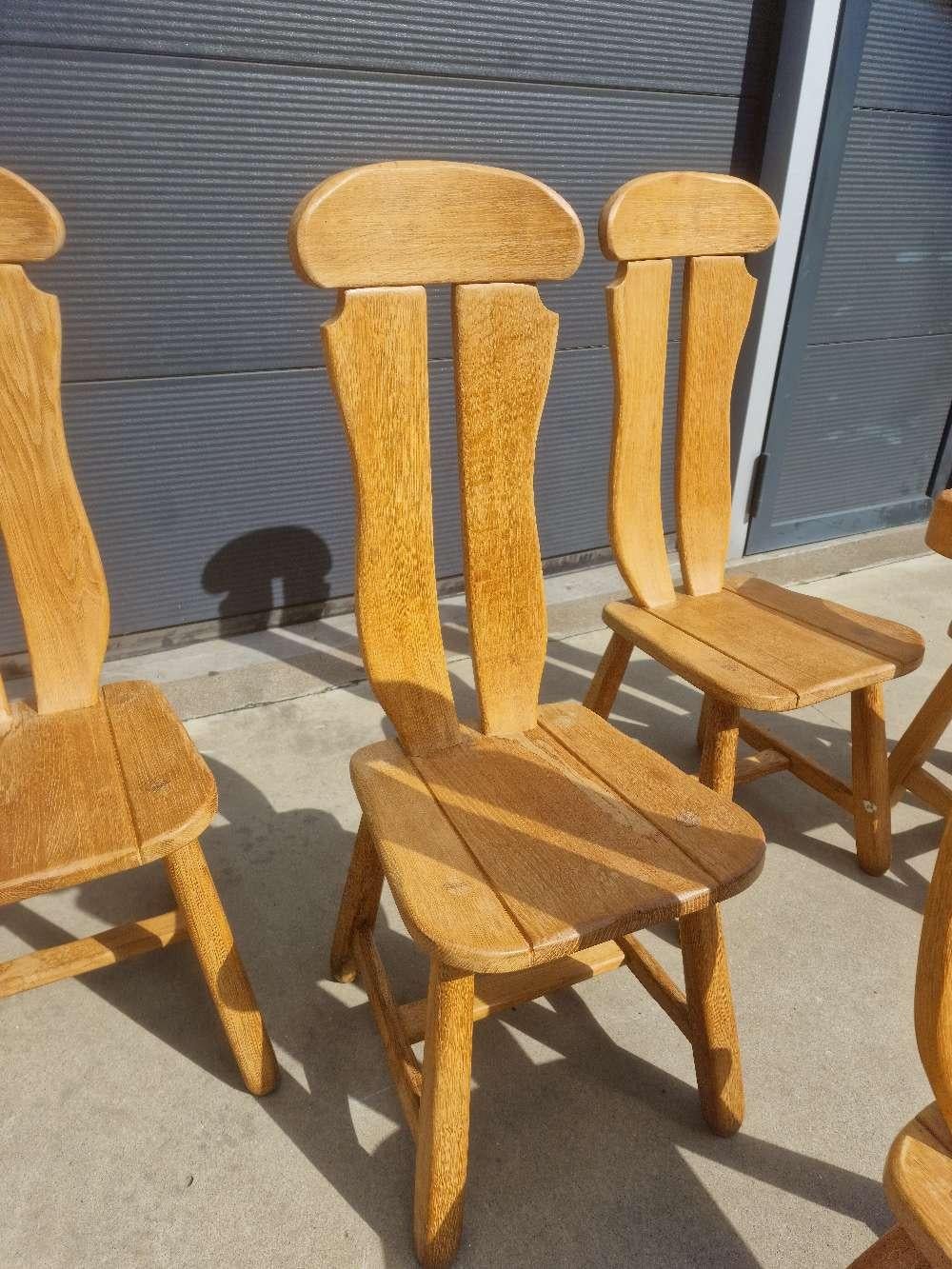 Set of 8 Brutalist Oak Chairs from De Puydt, Belgium 1970s For Sale 4