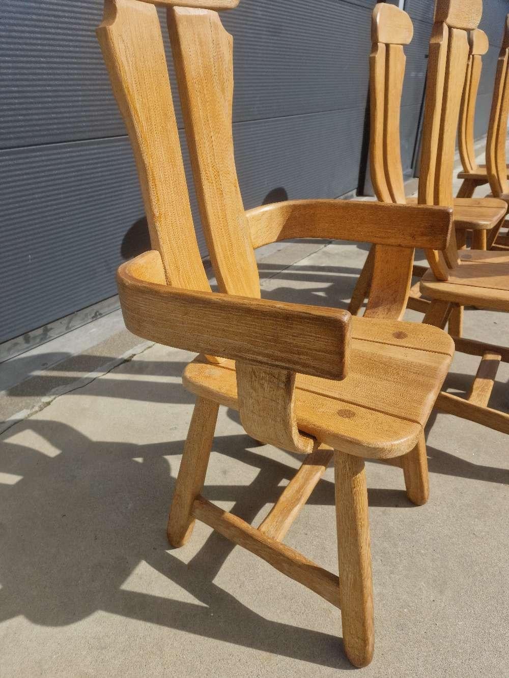 Ensemble de 8 chaises brutalistes en chêne de De Puydt, Belgique, années 1970 en vente 3