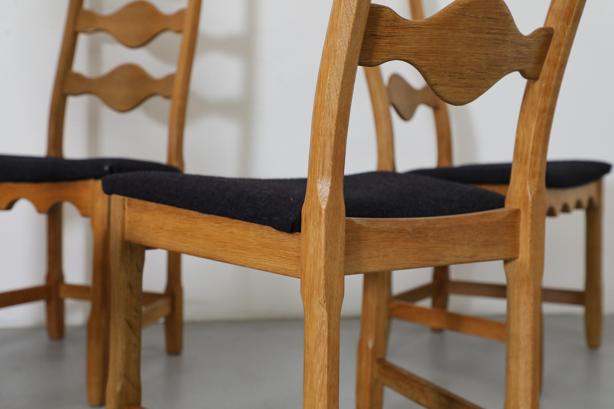 Set of 8 Brutalist Oak Decorative Back Dining Chairs by Henning Kjaernulf For Sale 3