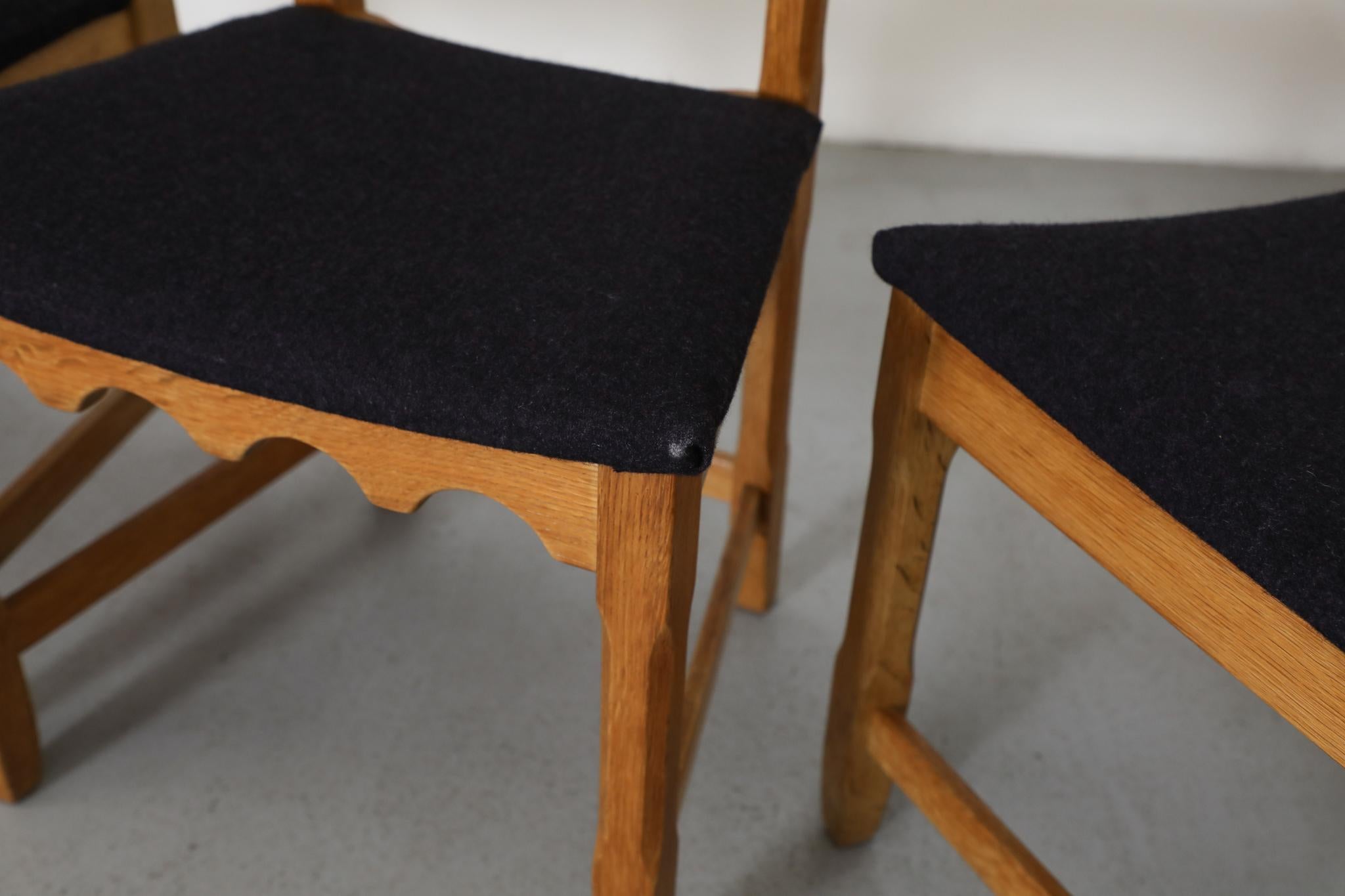 Set of 8 Brutalist Oak Decorative Back Dining Chairs by Henning Kjaernulf For Sale 5