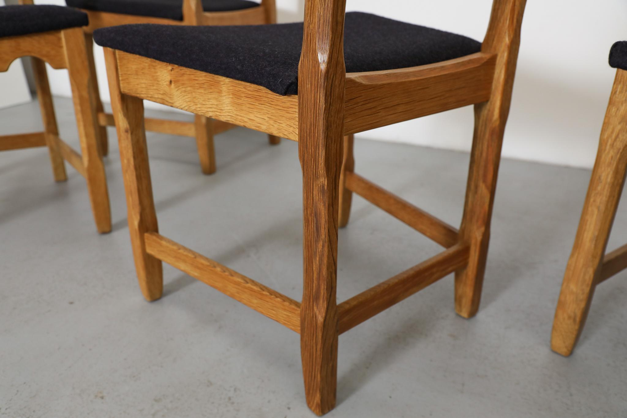 Set of 8 Brutalist Oak Decorative Back Dining Chairs by Henning Kjaernulf For Sale 6