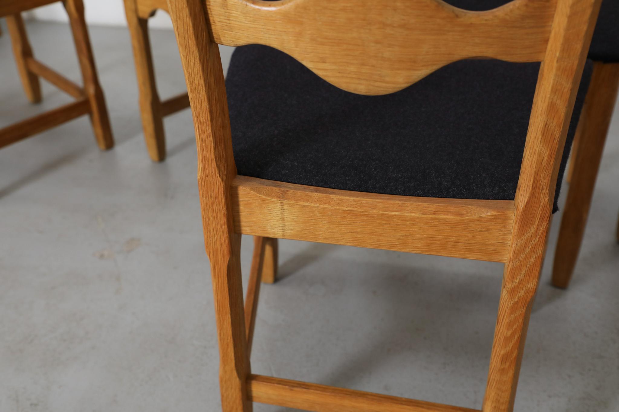 Set of 8 Brutalist Oak Decorative Back Dining Chairs by Henning Kjaernulf For Sale 7