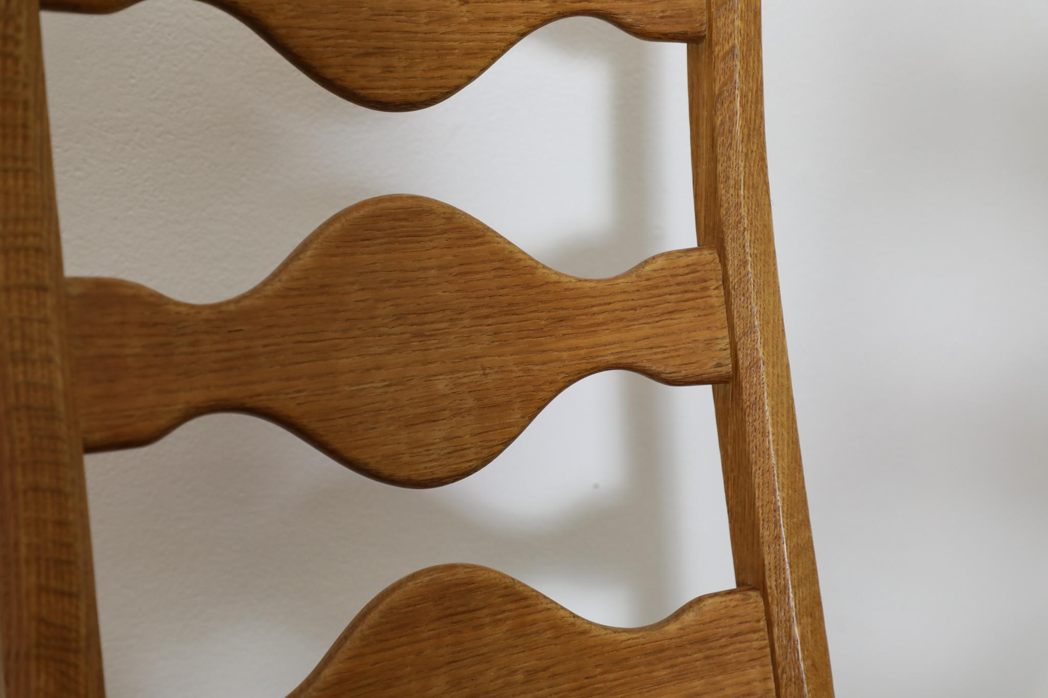 Set of 8 Brutalist Oak Decorative Back Dining Chairs by Henning Kjaernulf For Sale 9