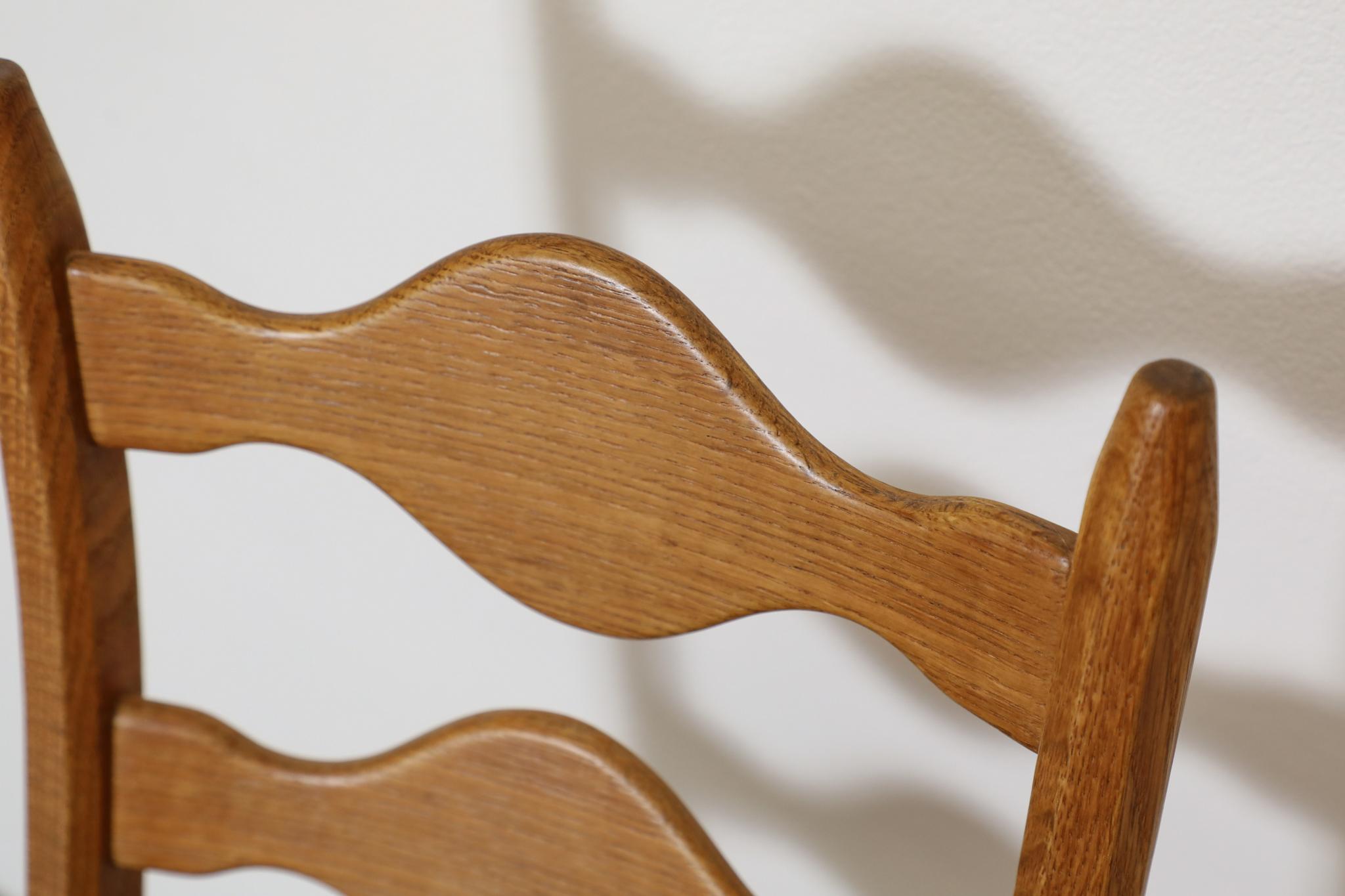 Set of 8 Brutalist Oak Decorative Back Dining Chairs by Henning Kjaernulf For Sale 10