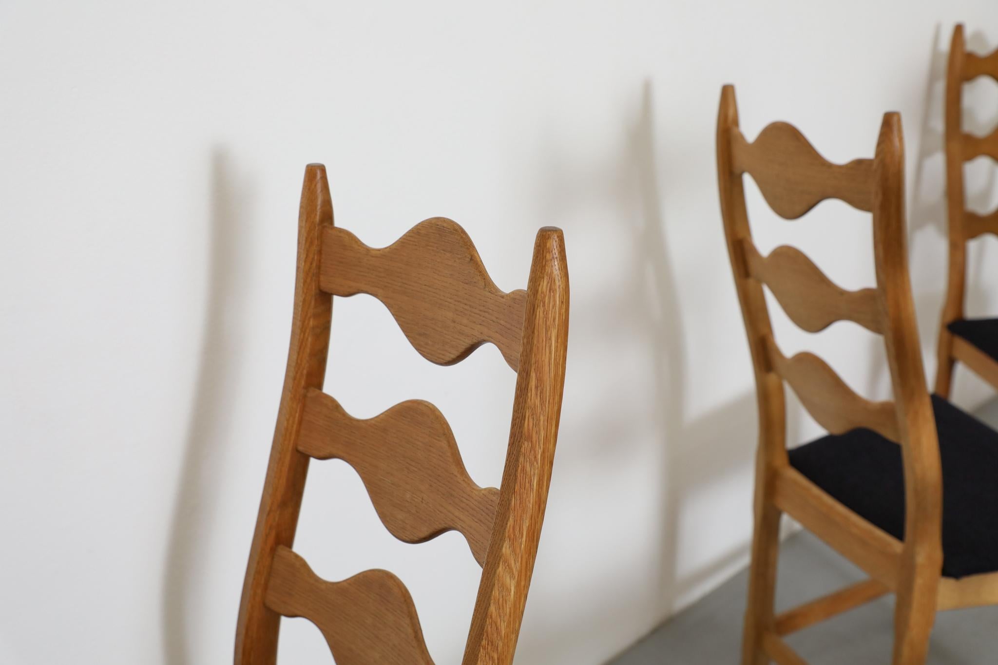 Mid-20th Century Set of 8 Brutalist Oak Decorative Back Dining Chairs by Henning Kjaernulf For Sale