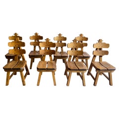 Set of 8 Brutalist Oak Dining Chairs, 1950's