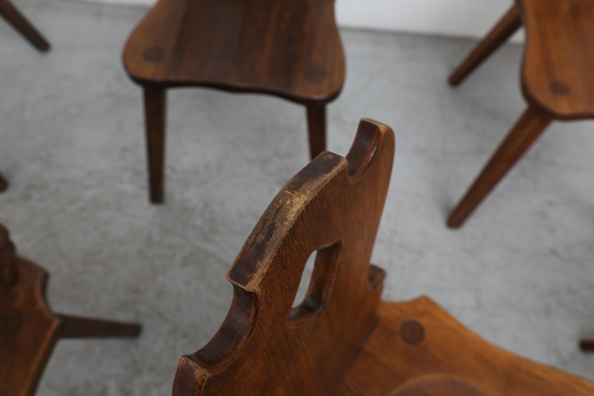 Set of 8 Brutalist Organic Carved Wooden Chairs For Sale 4