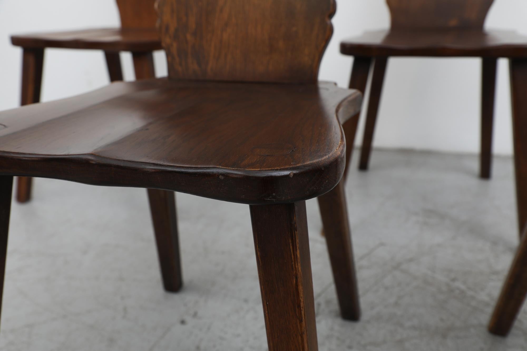 Set of 8 Tyrolean Style Mid-Century Brutalist Organic Carved Dark Oak Chairs For Sale 9