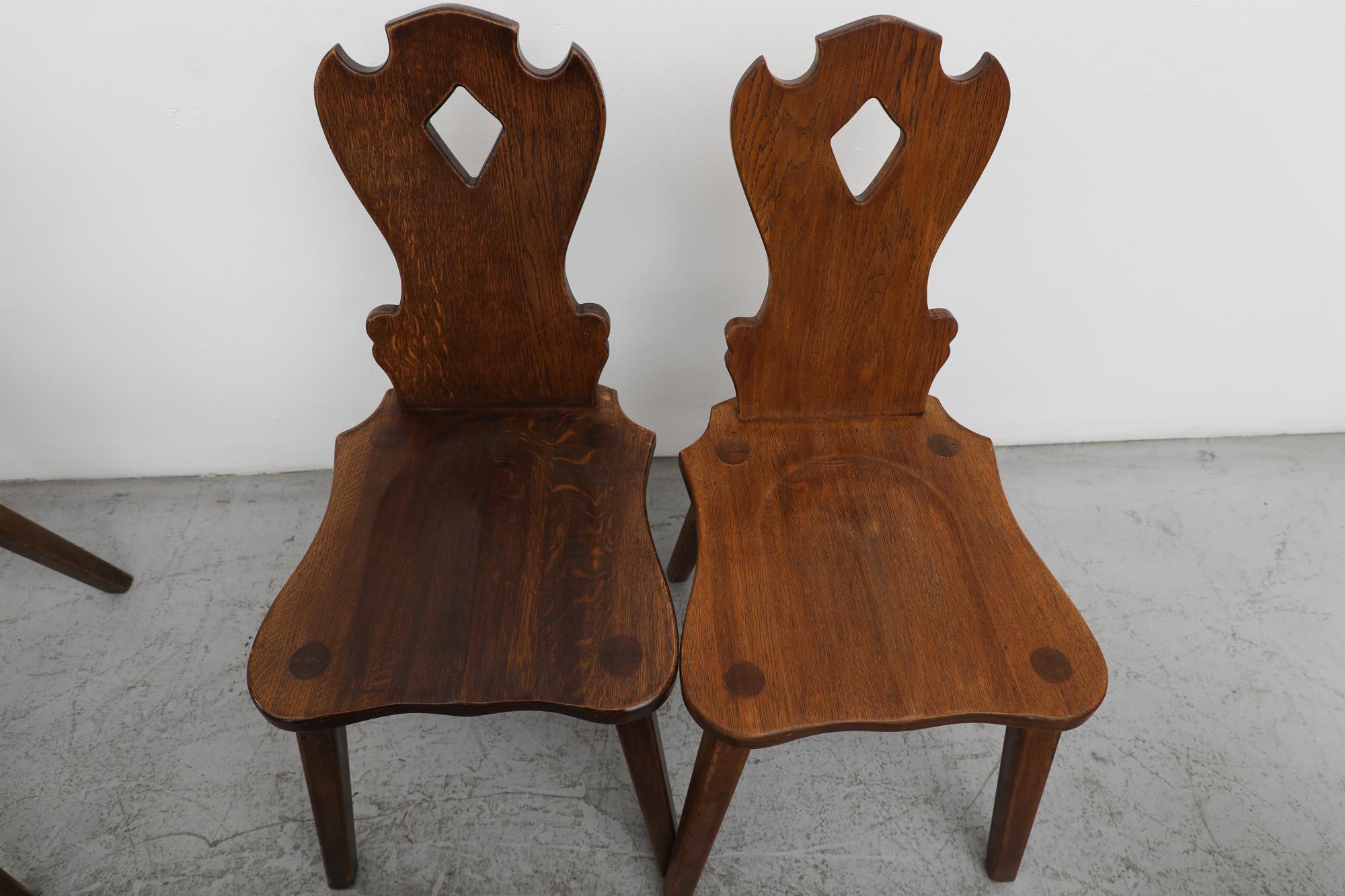 Set of 8 Tyrolean Style Mid-Century Brutalist Organic Carved Dark Oak Chairs For Sale 12