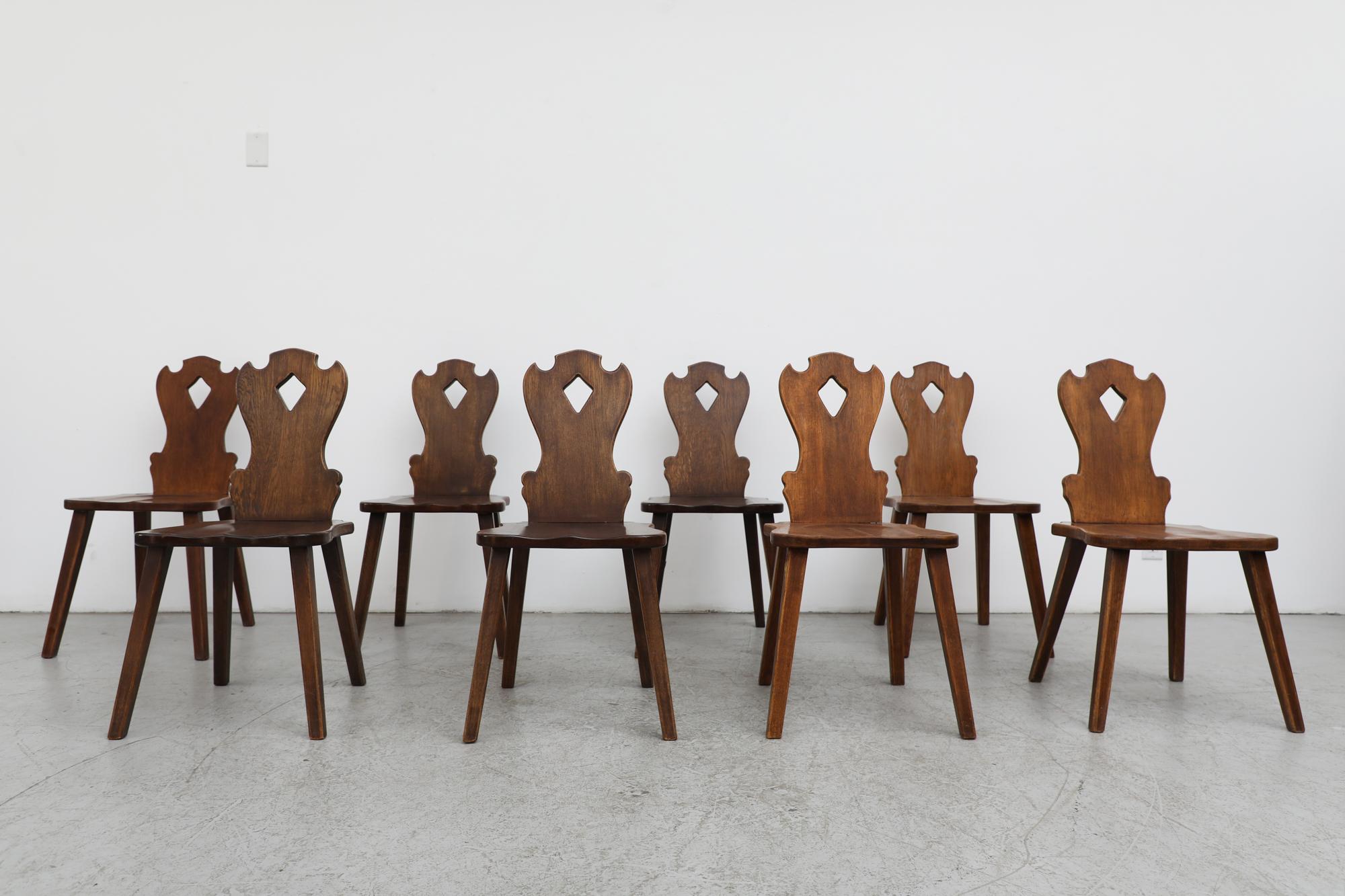 Set of 8 Tyrolean Style Mid-Century Brutalist Organic Carved Dark Oak Chairs For Sale 14