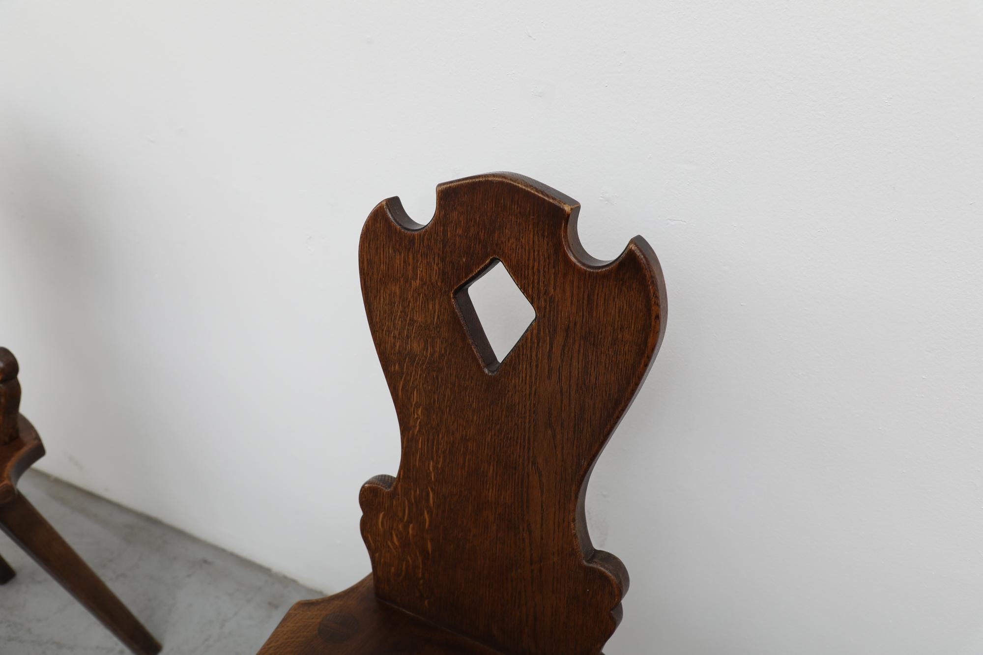 Set of 8 Tyrolean Style Mid-Century Brutalist Organic Carved Dark Oak Chairs In Good Condition For Sale In Los Angeles, CA