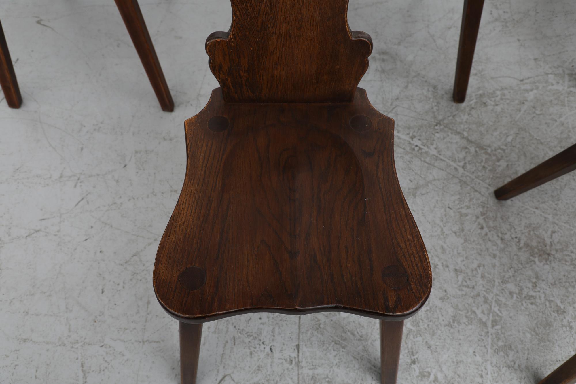 Mid-20th Century Set of 8 Tyrolean Style Mid-Century Brutalist Organic Carved Dark Oak Chairs For Sale