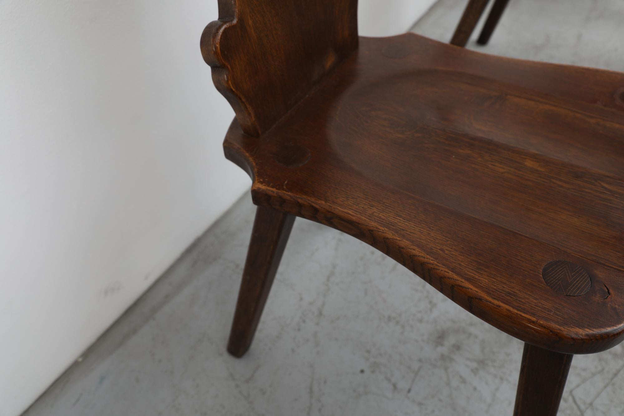 Set of 8 Tyrolean Style Mid-Century Brutalist Organic Carved Dark Oak Chairs For Sale 2