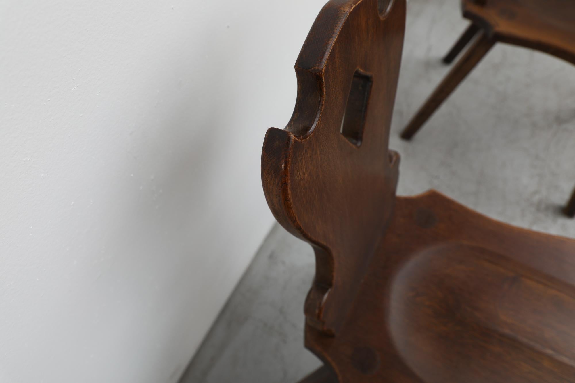 Set of 8 Tyrolean Style Mid-Century Brutalist Organic Carved Dark Oak Chairs For Sale 3