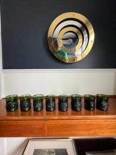 Set of 8 Brutalist Patinated Metal Mounted Green Cocktail Glasses
