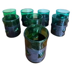 Set of 8 Brutalist Patinated Metal Mounted Green Cocktail Glasses