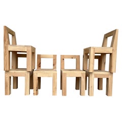 Set of 8 Brutalist Pine Chairs