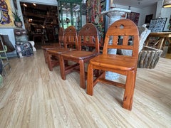 Set of 8 Brutalist Pine Dining Chairs by Wasa Möbel, Germany, Circa 1970s