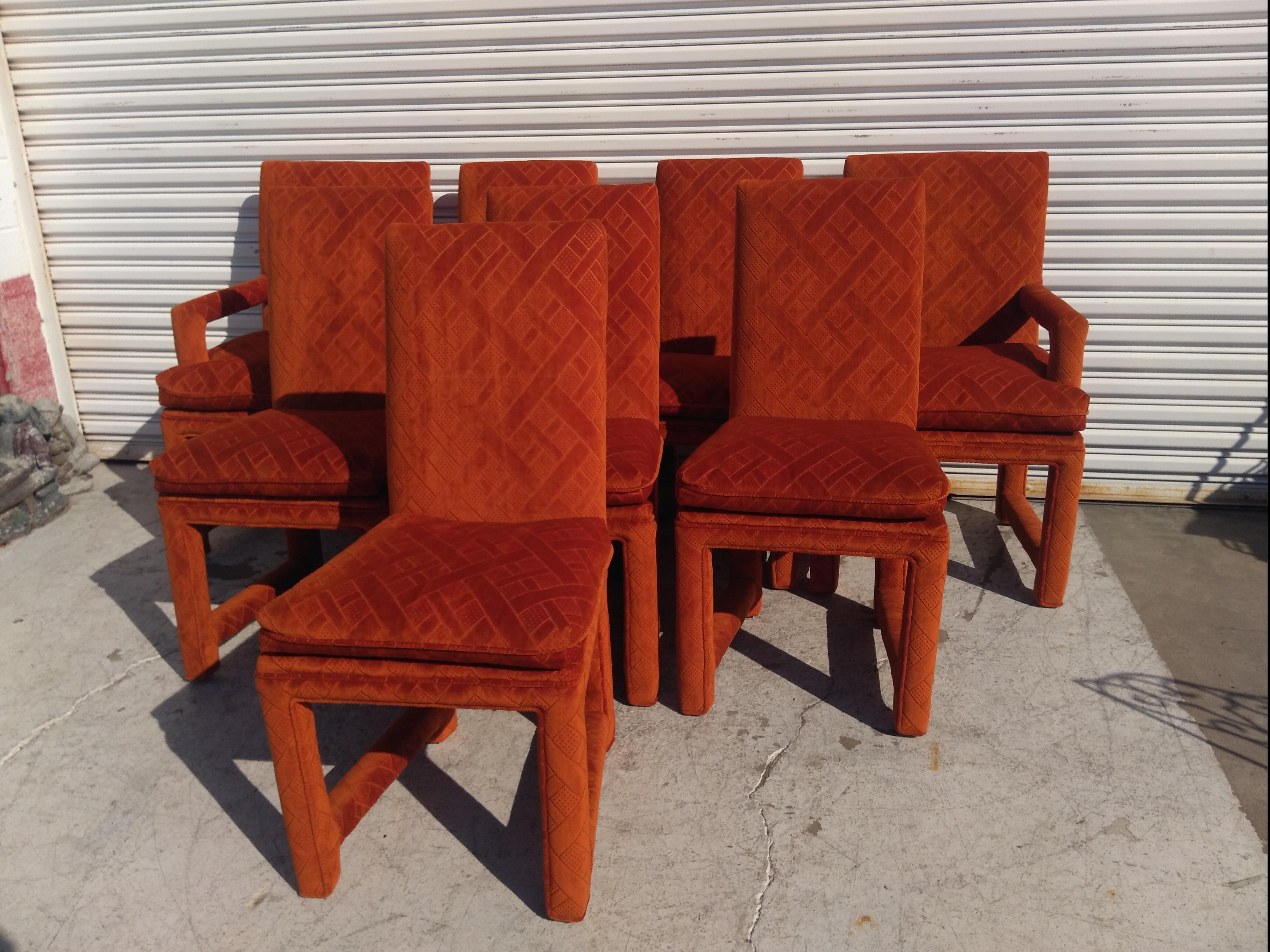 Set di 8 sedie da pranzo in stile Parsons arancione bruciato in vendita 2