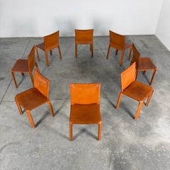 Set of 8 CAB 412 Chairs by Mario Bellini, Original Patinated Cognac Leather
