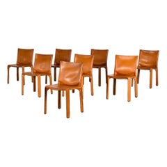 Set of 8 CAB 412 Chairs by Mario Bellini, Original Patinated Cognac Leather