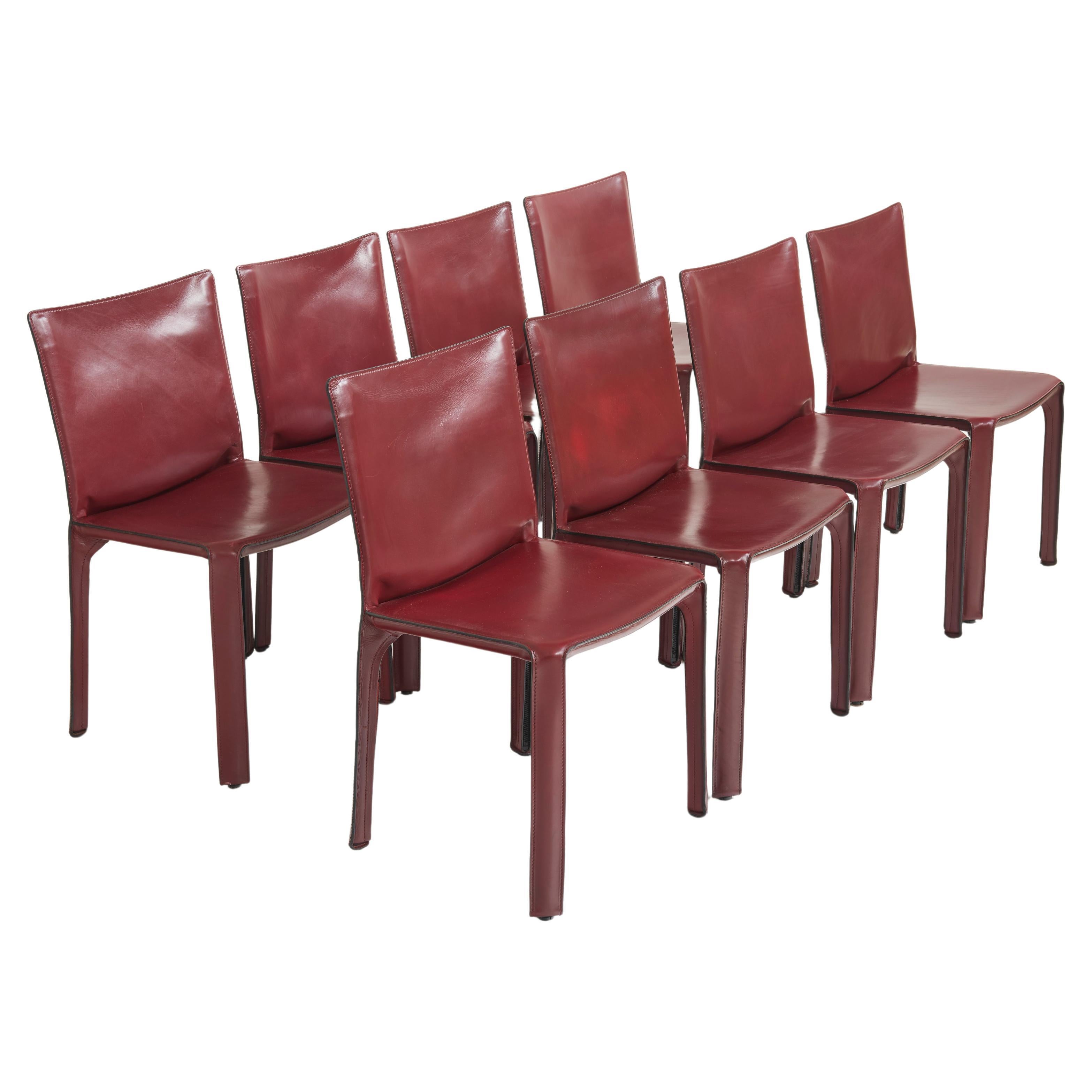 Set of 8 CAB burgundy leather chairs by Mario Bellini for Cassina, Italy 