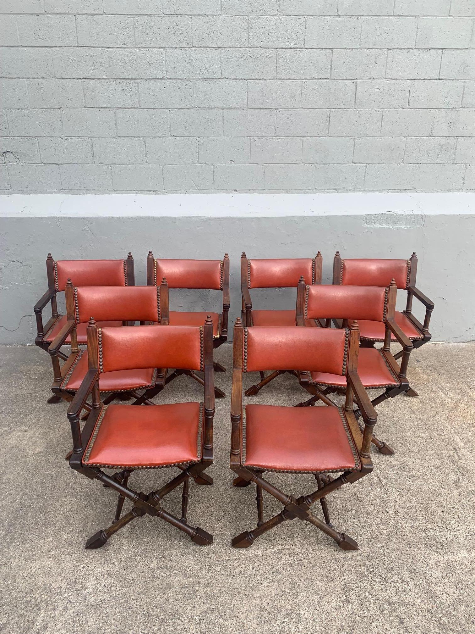 Set of 8 Campaign Style Dining Room Armchairs 4