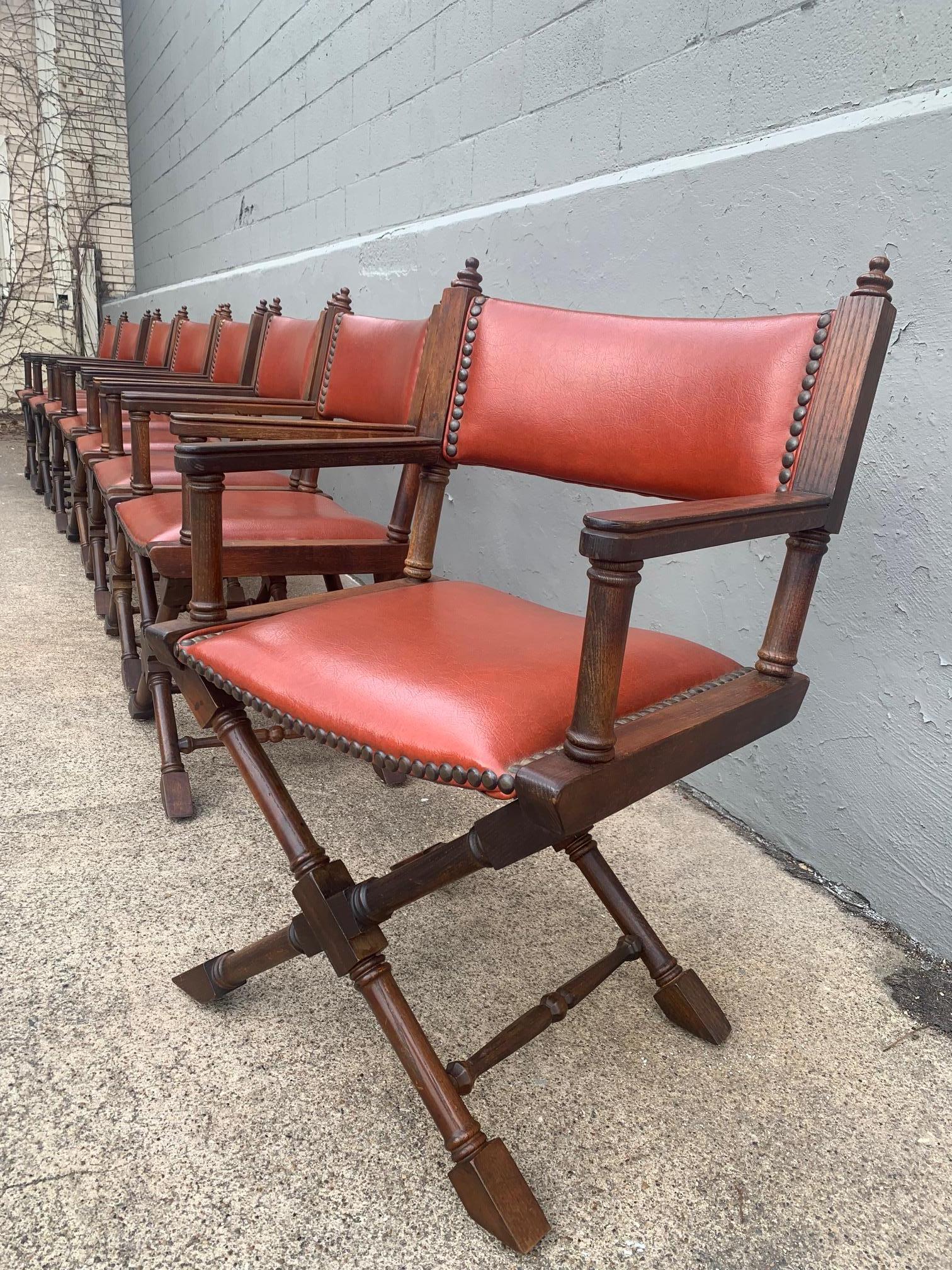 Set of 8 Campaign Style Dining Room Armchairs In Good Condition In Dallas, TX