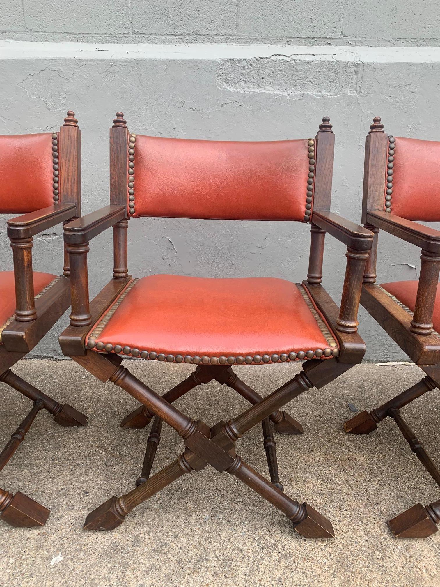 20th Century Set of 8 Campaign Style Dining Room Armchairs